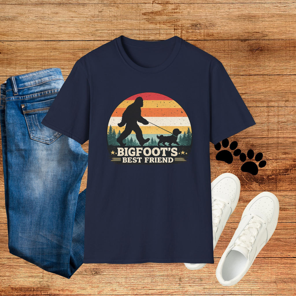 Bigfoot's Best Friend Retro Sunset Tee