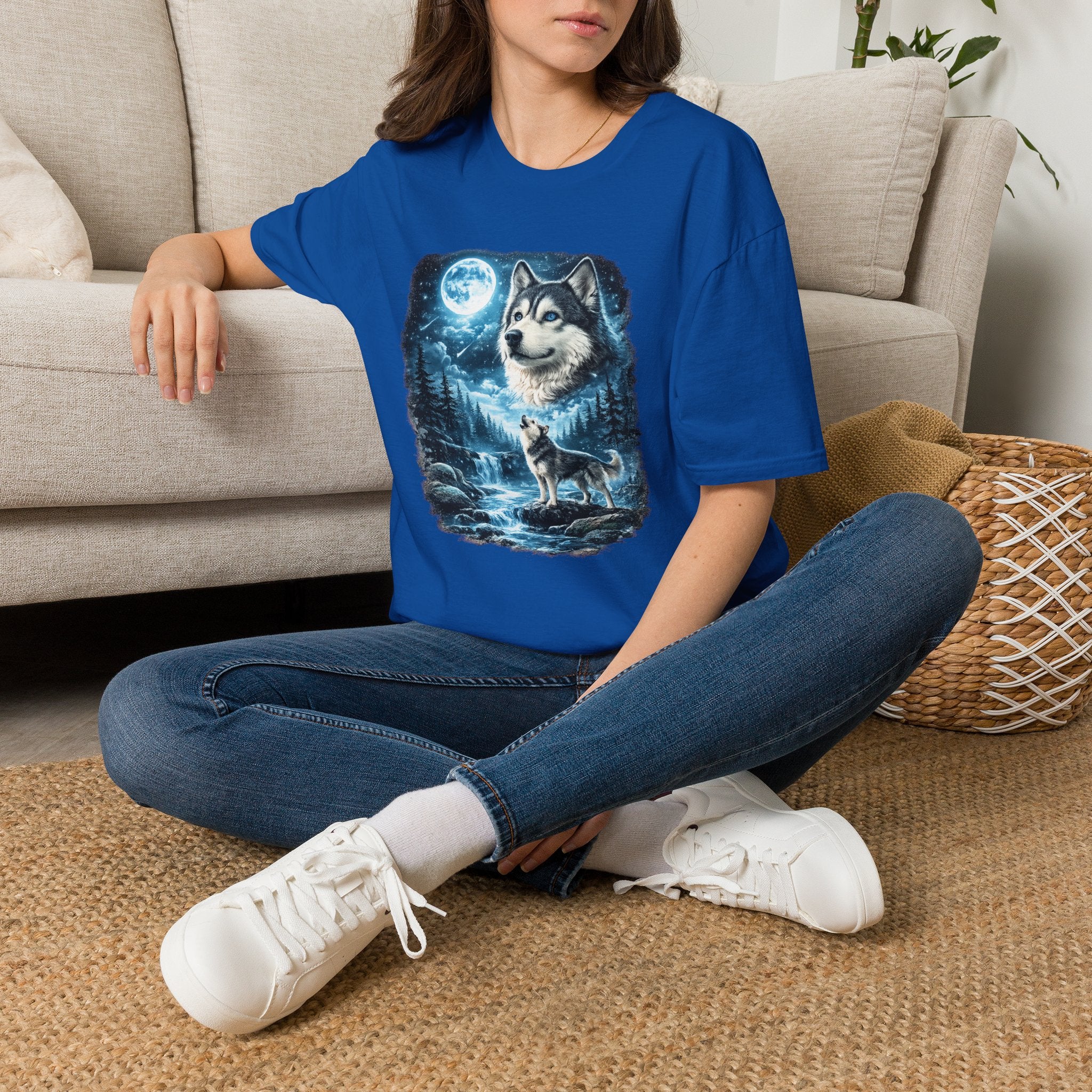 Wolf Moon T-Shirt — Majestic Husky Forest Night Tee