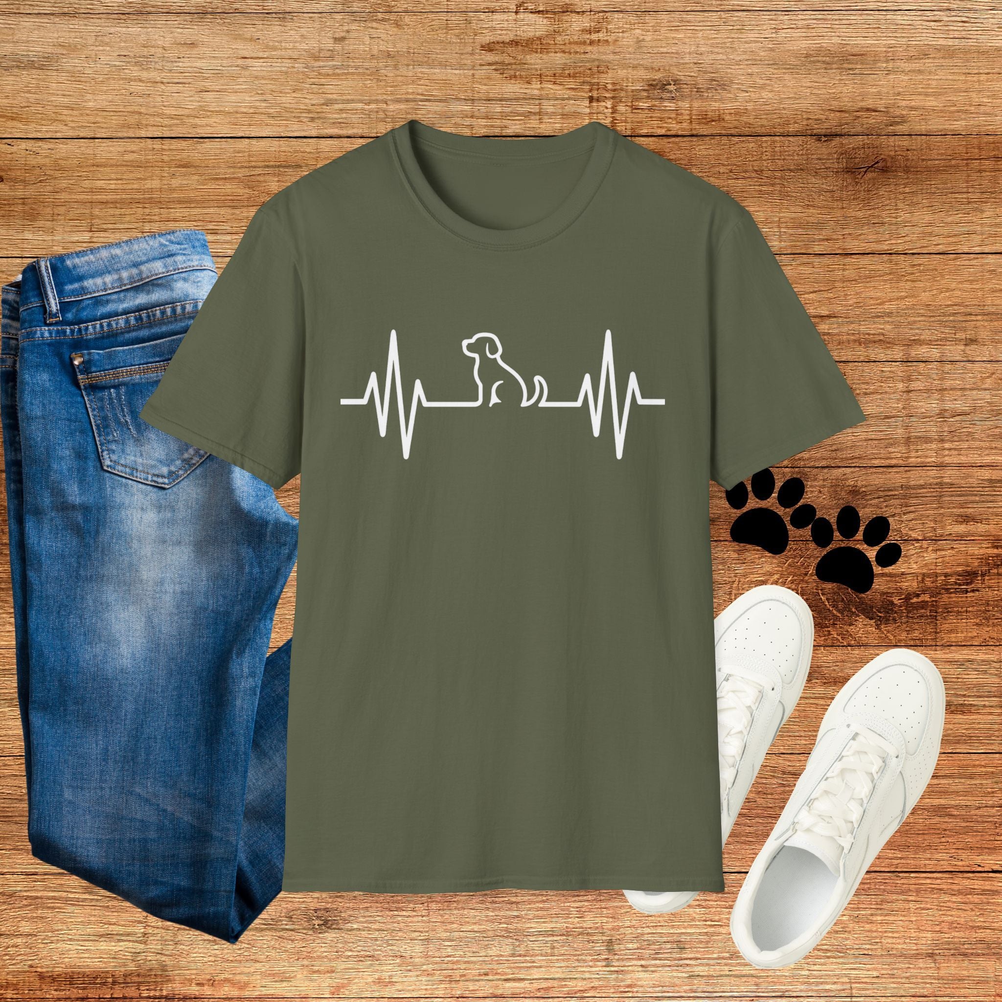 Dog Heartbeat T-Shirt — Paw Print ECG Design for Dog Lovers