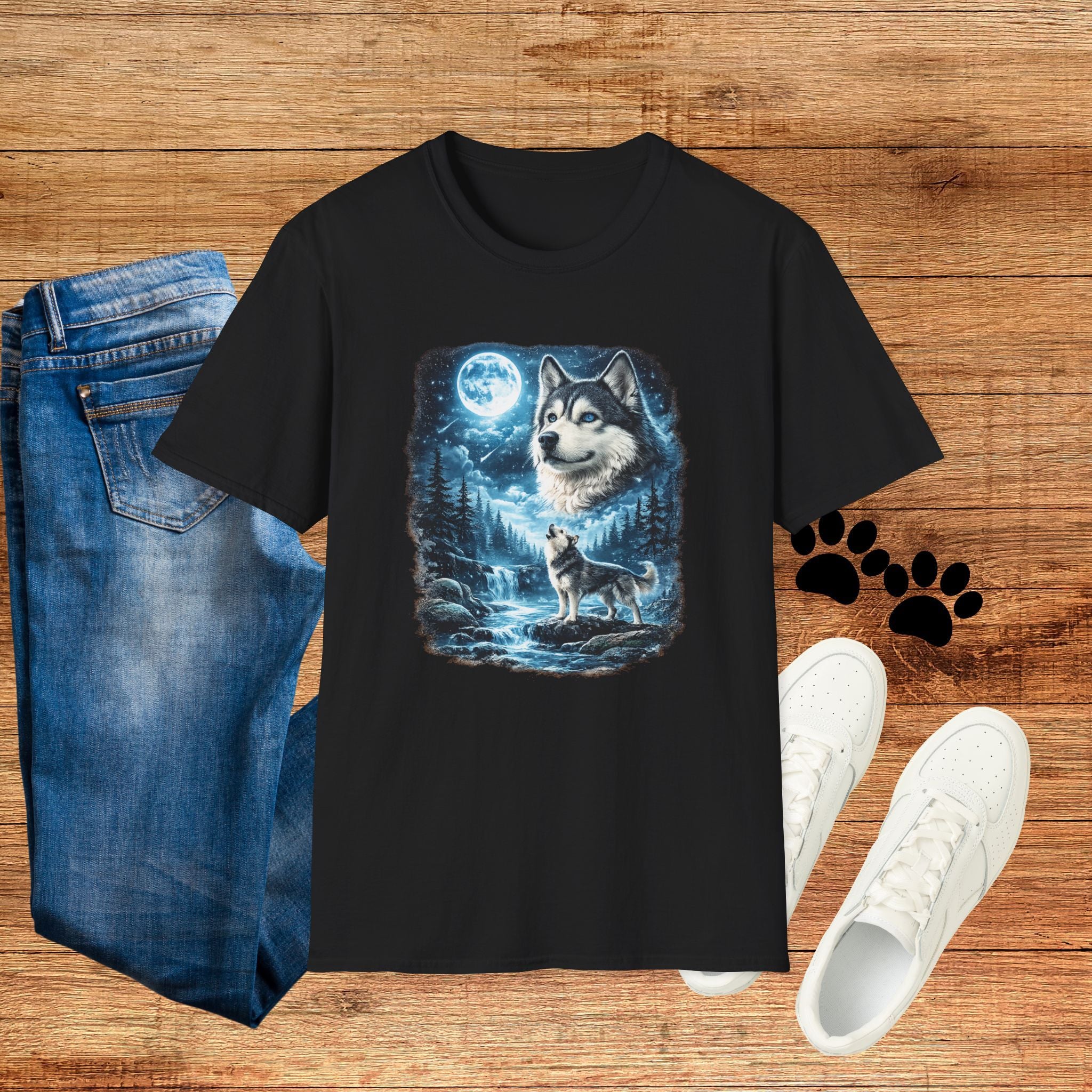 Wolf Moon T-Shirt — Majestic Husky Forest Night Tee
