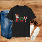 Christmas Joy Dog T-Shirt — Cute Puppy in Stocking & Candy Cane Holiday Tee