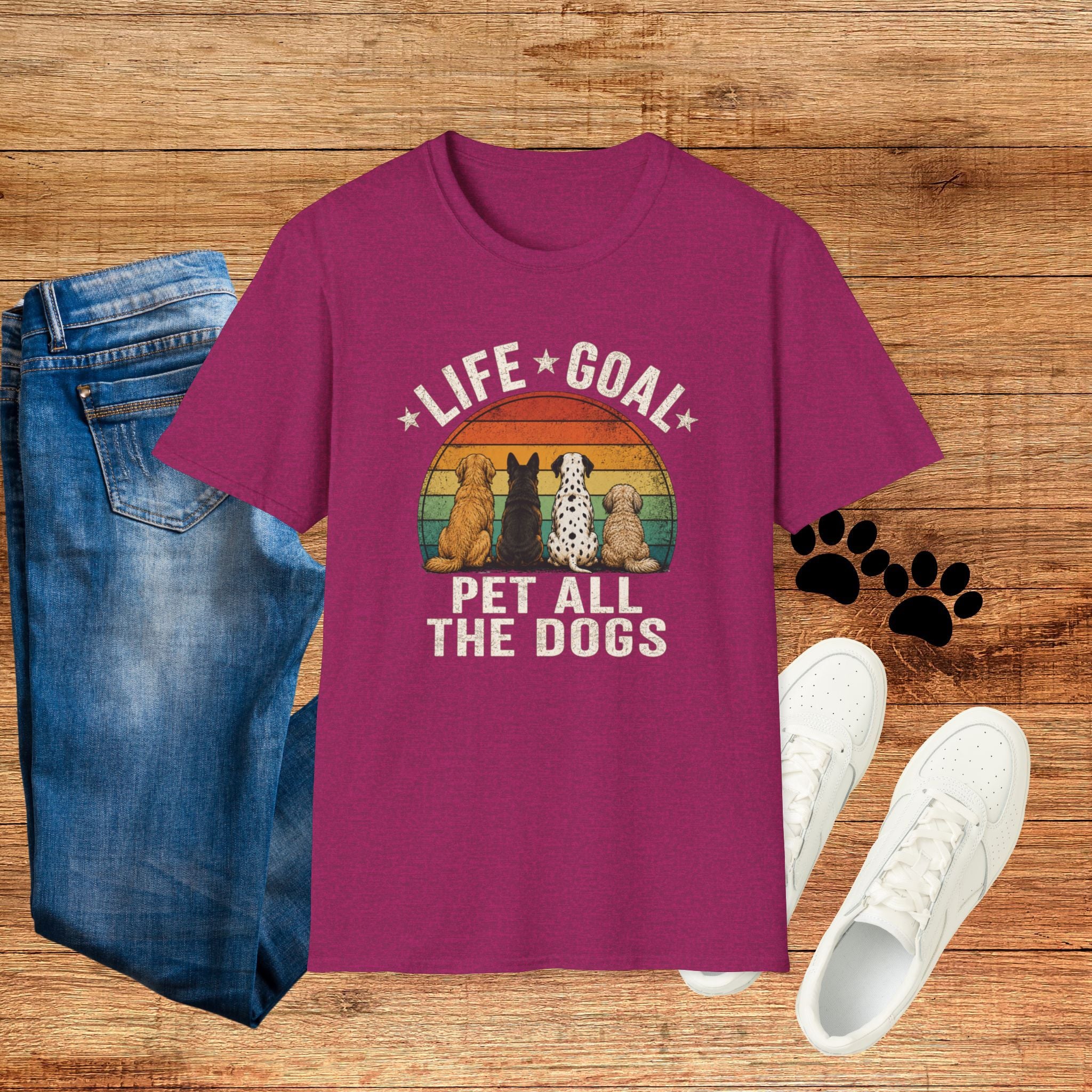 Life Goal: Pet All the Dogs Retro Rainbow Dog Lover Tee