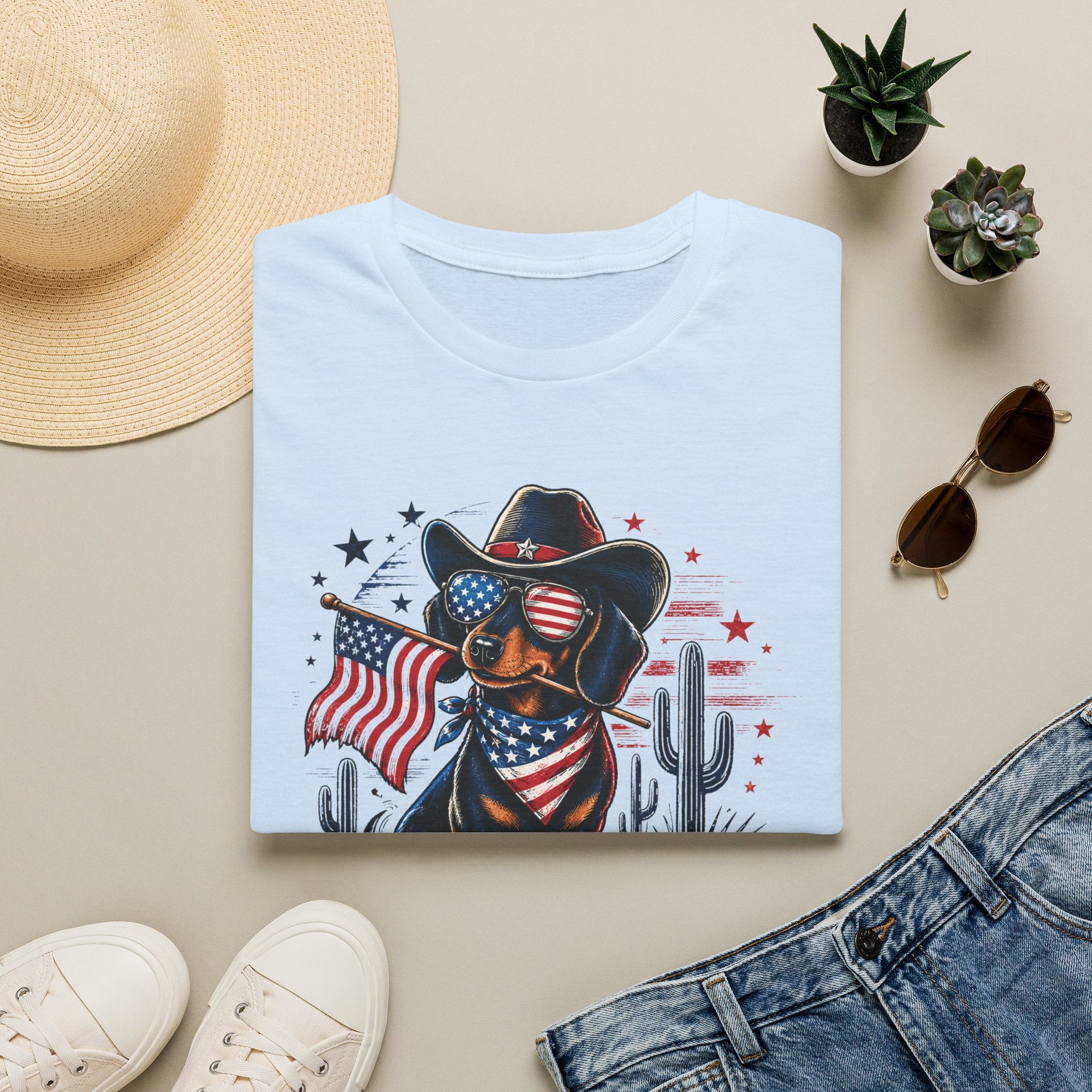 Patriotic Dachshund Tee — American Flag Cowboy Dog T-Shirt
