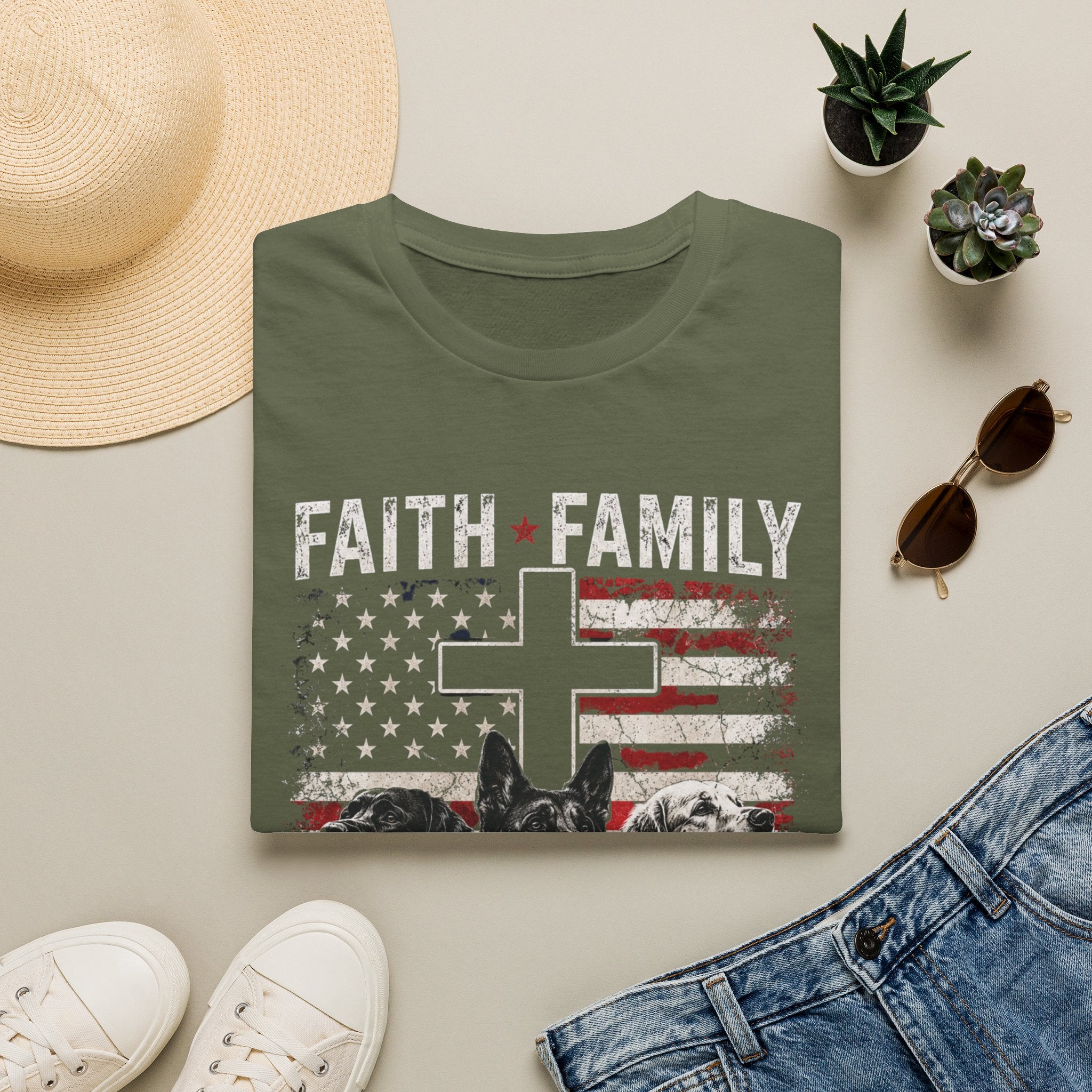 Faith Family Freedom T-Shirt — Cross & American Flag Patriotic Tee