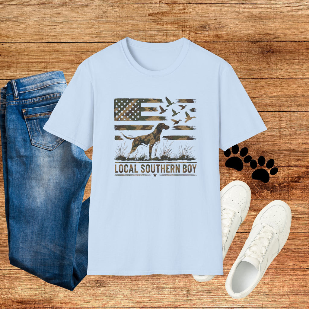 Duck Hunting American Flag T-Shirt — Local Southern Boy Retriever Design