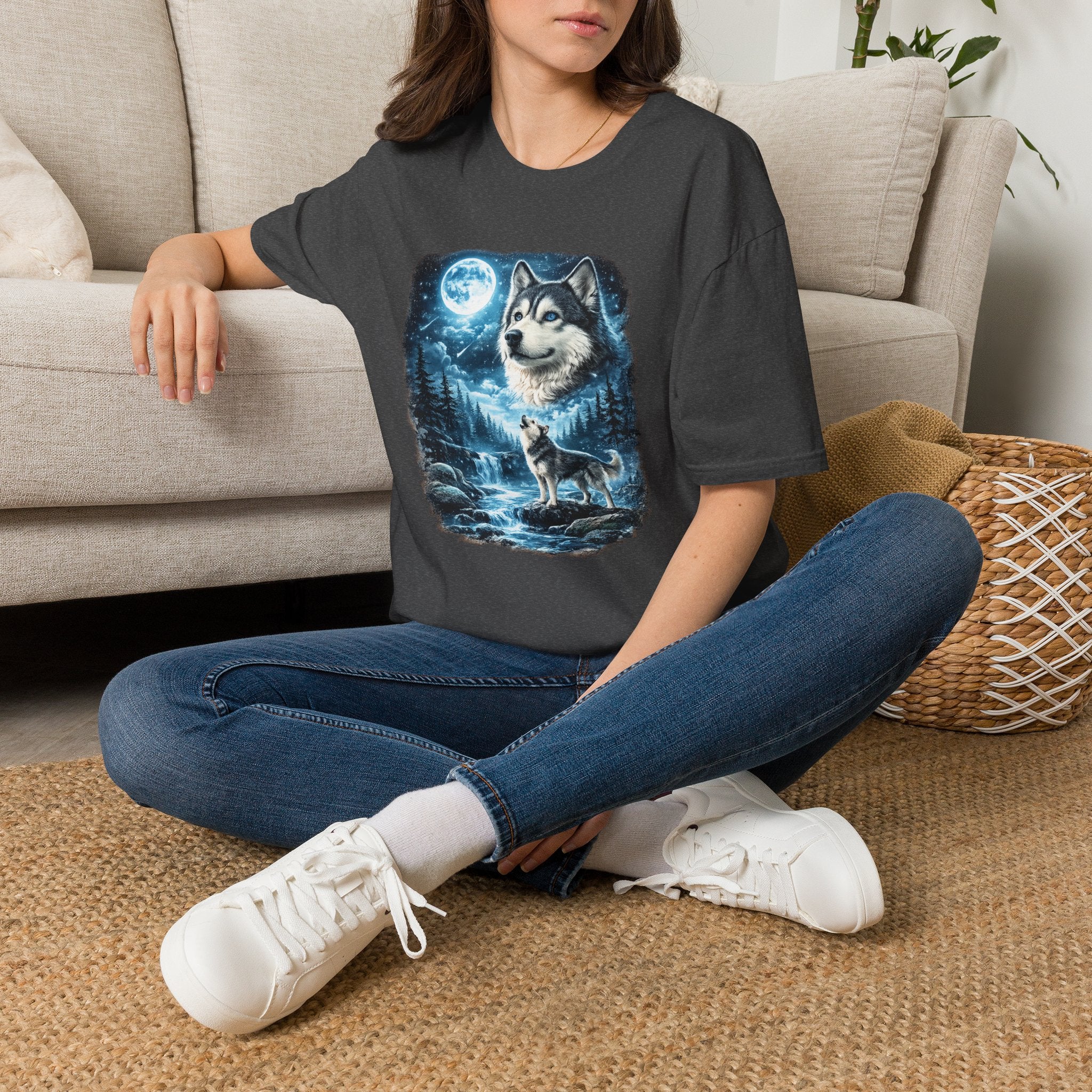 Wolf Moon T-Shirt — Majestic Husky Forest Night Tee