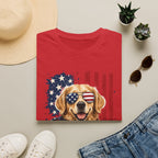 Patriotic Golden Retriever T-Shirt — American Flag Sunglasses & Bandana