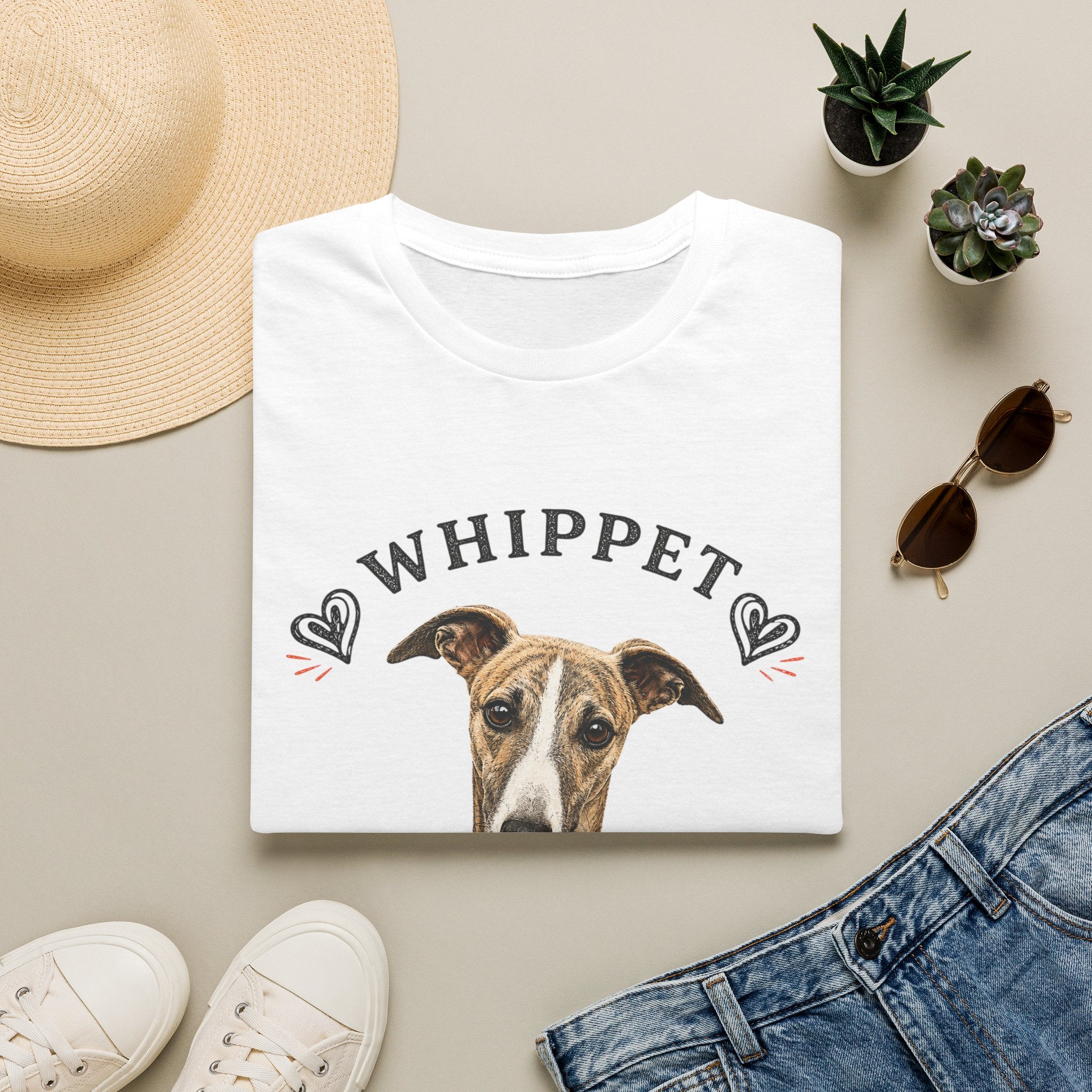 Whippet Dog Mom T-Shirt — Cute Whippet Portrait & Heart Graphic