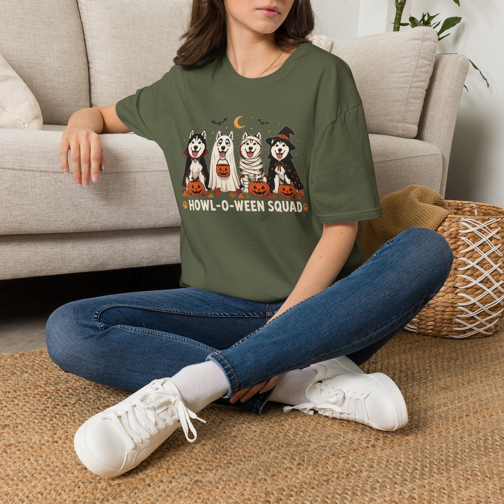 Halloween Huskies T-Shirt — "Howl-O-Ween Squad" Cute Dog Costume Tee