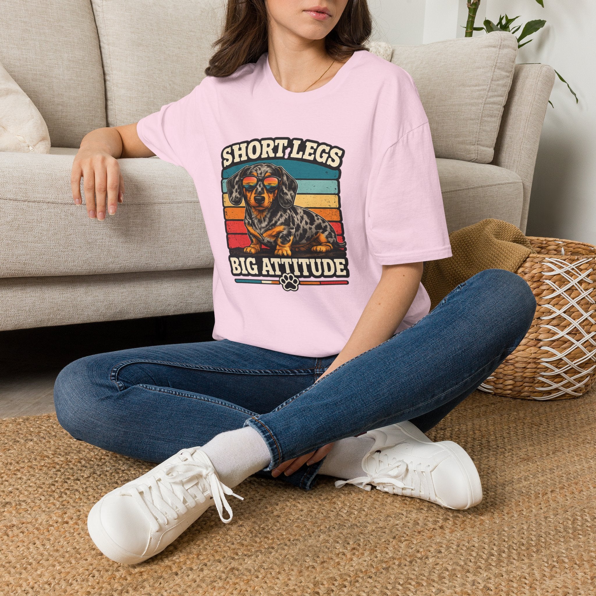 Dachshund Short Legs, Big Attitude Retro Stripe T-Shirt