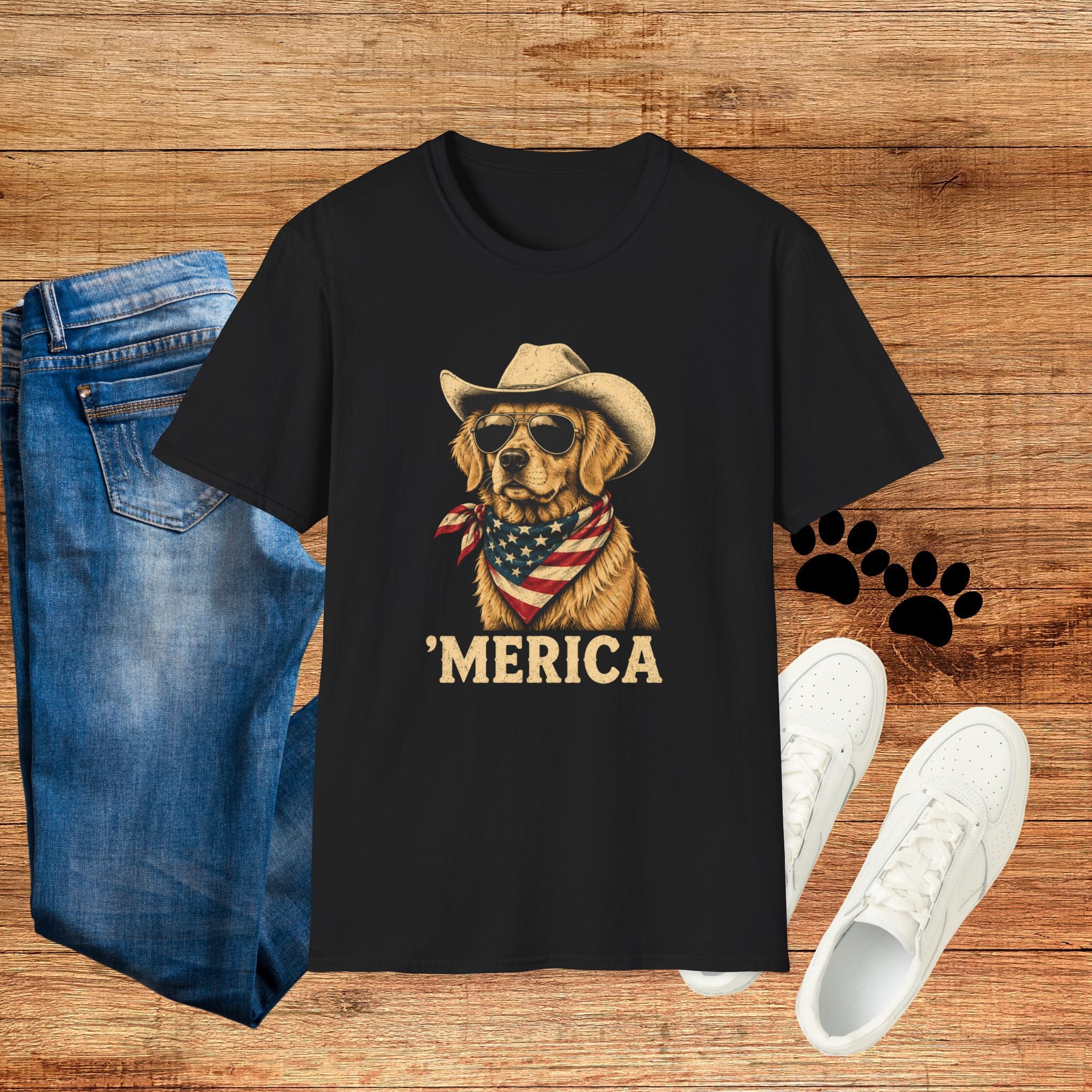 'Merica Dog T-Shirt — Patriotic Cowboy Golden Retriever Tee