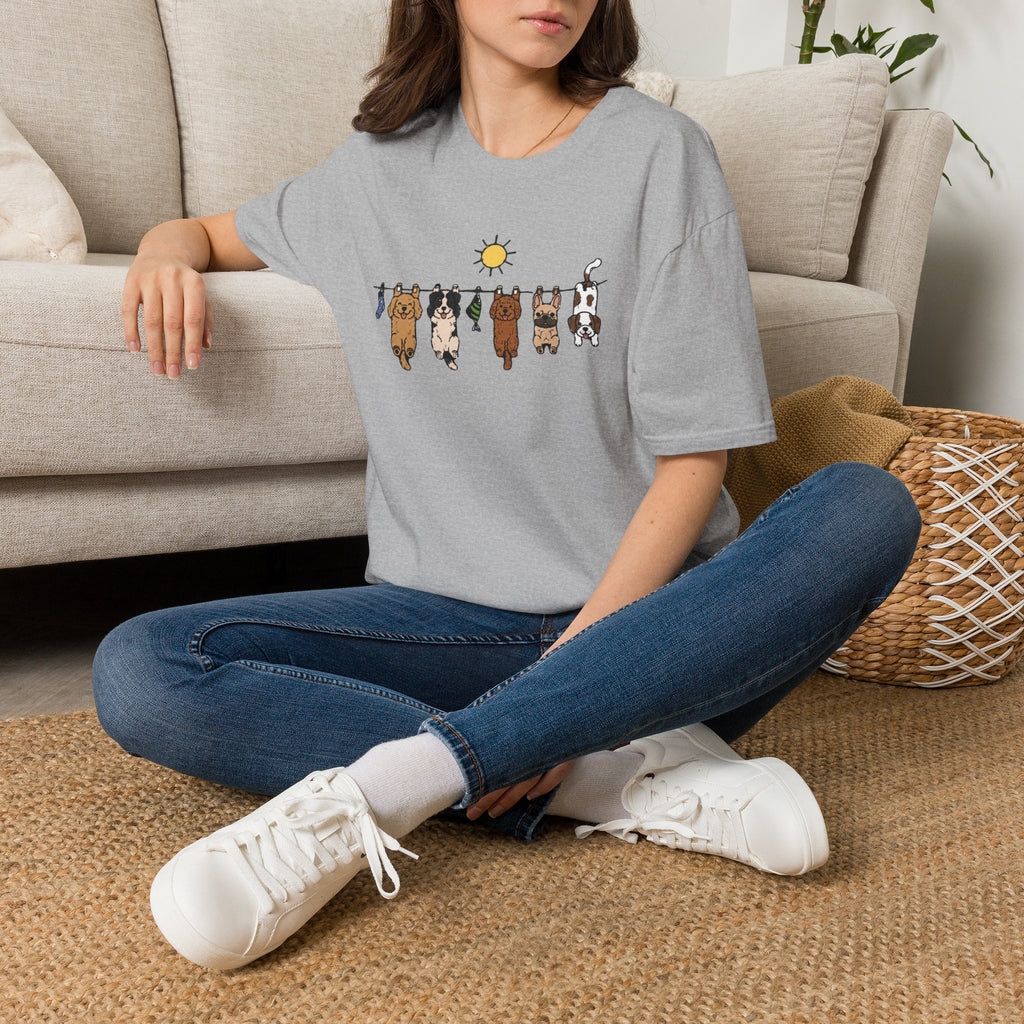 Dog Clothesline Cute Graphic T-Shirt — Hanging Puppies Design