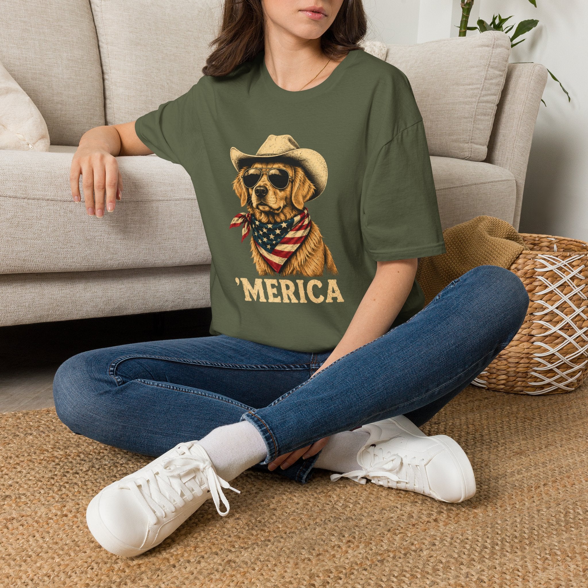 'Merica Dog T-Shirt — Patriotic Cowboy Golden Retriever Tee