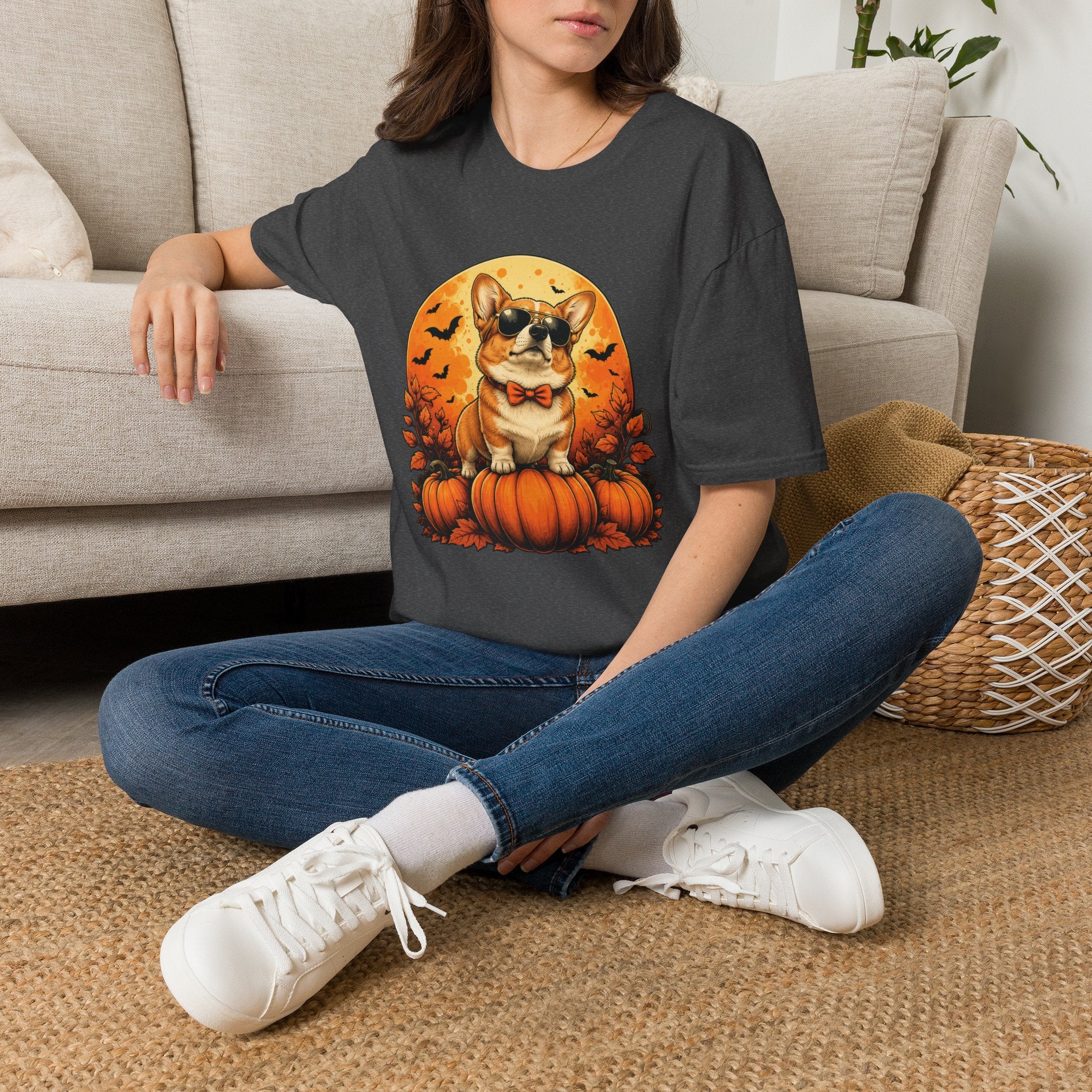 Halloween Corgi Tee — Cool Sunglasses Dog on Pumpkin Graphic T-Shirt