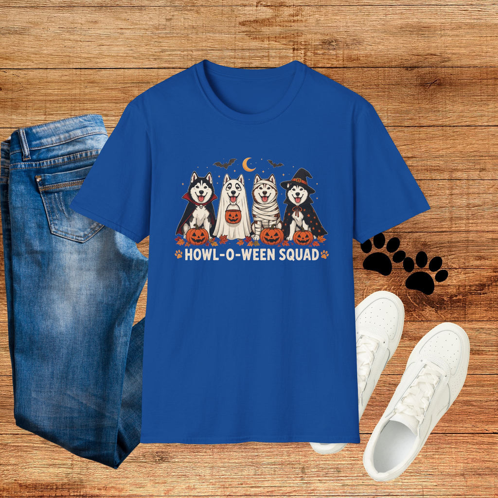 Halloween Huskies T-Shirt — "Howl-O-Ween Squad" Cute Dog Costume Tee