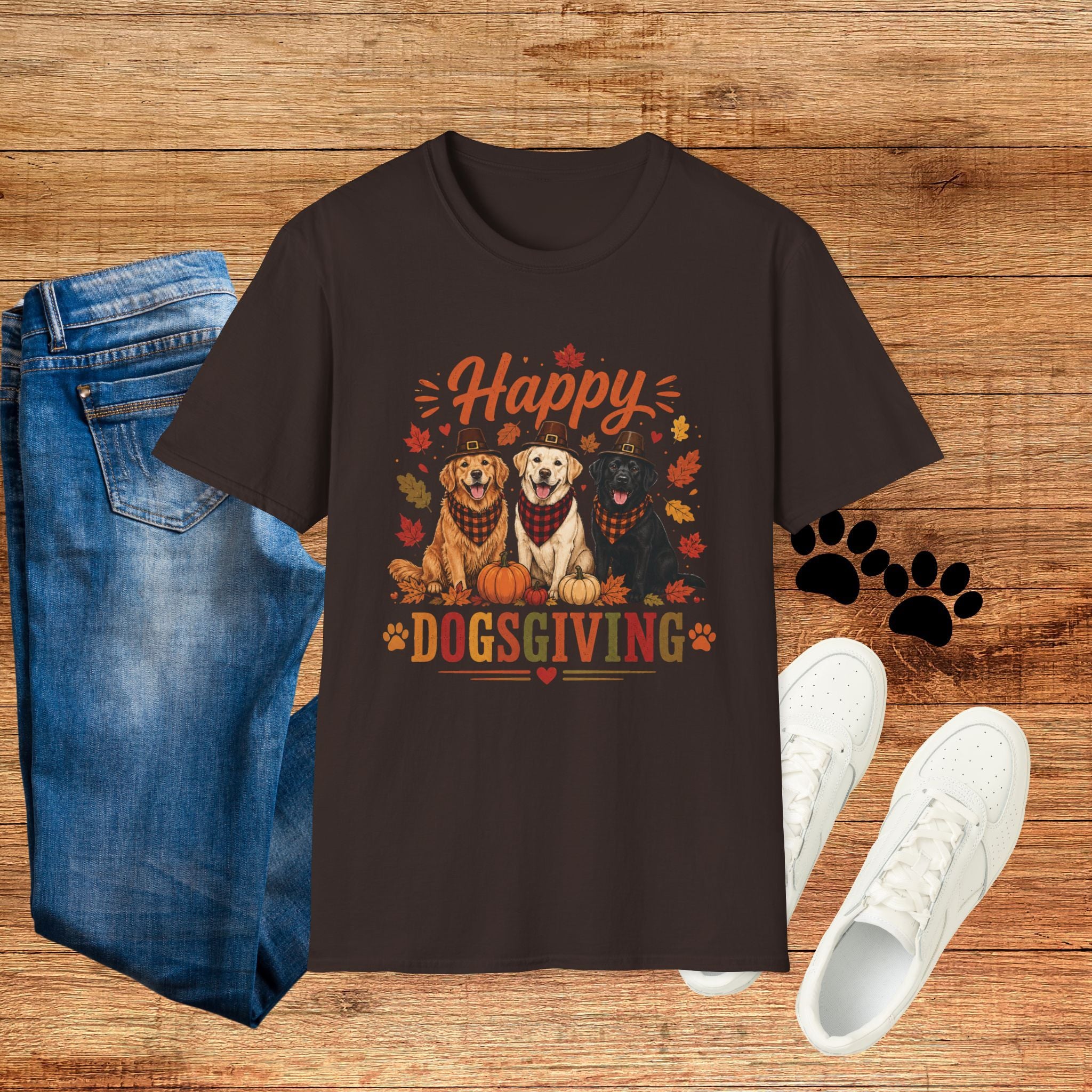 Dogsgiving T-Shirt — "Happy Dogsgiving" Thanksgiving Puppy Graphic Tee