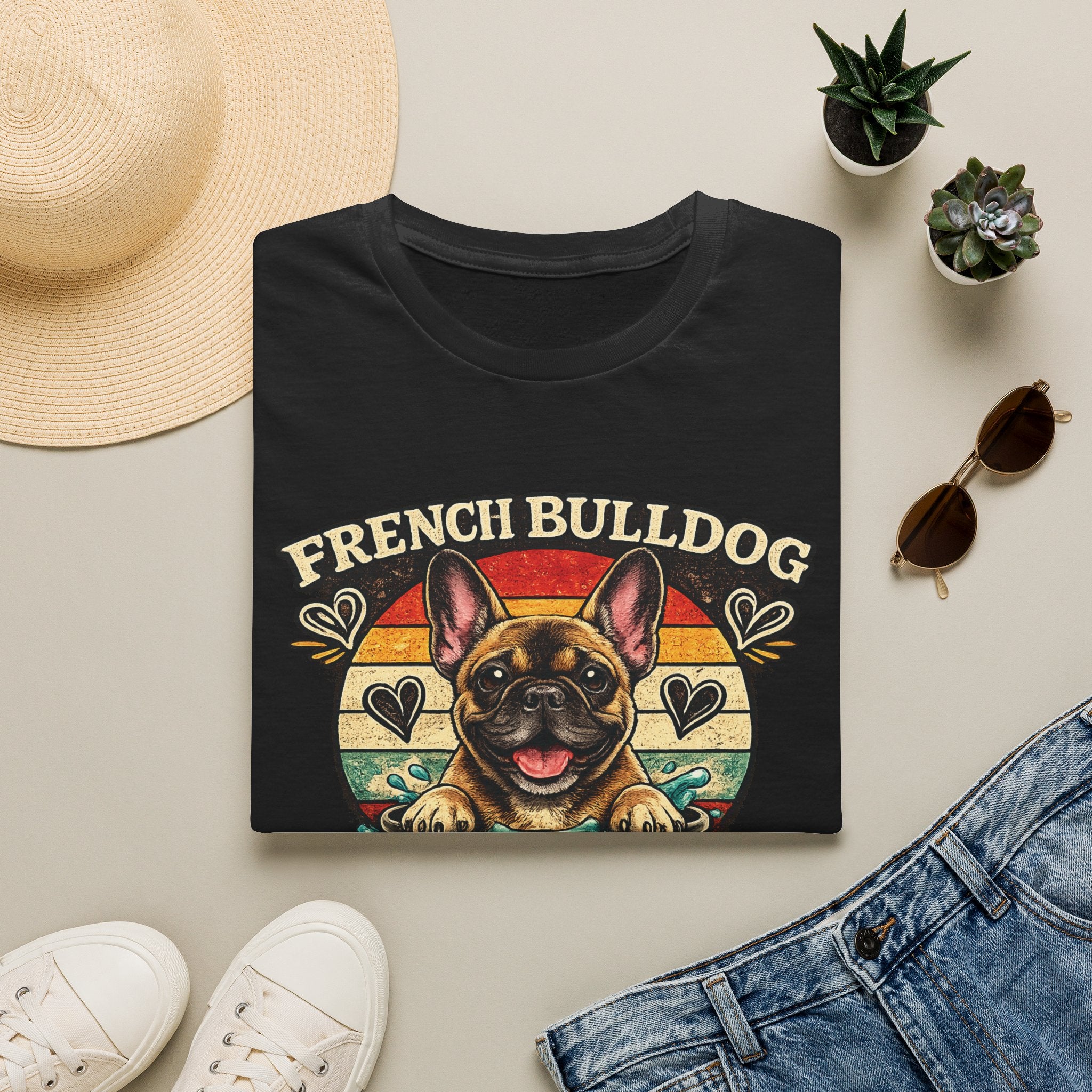 French Bulldog Dog Mom T-Shirt — Retro Sunset Frenchie Lover Tee