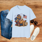 Patriotic Golden Retriever T-Shirt — USA Flag, Sunglasses & Fireworks