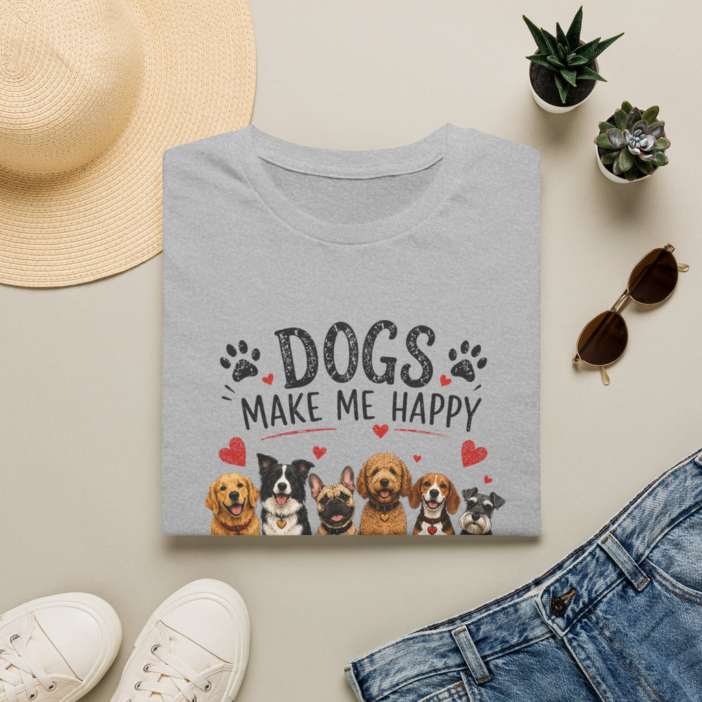 Dogs Make Me Happy Cute Paw Hearts Graphic Tee