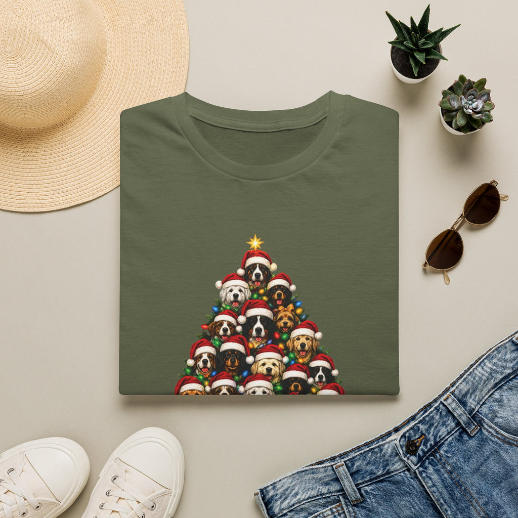 Christmas Dog Tree T-Shirt — Cute Holiday Puppies Pyramid Graphic Tee
