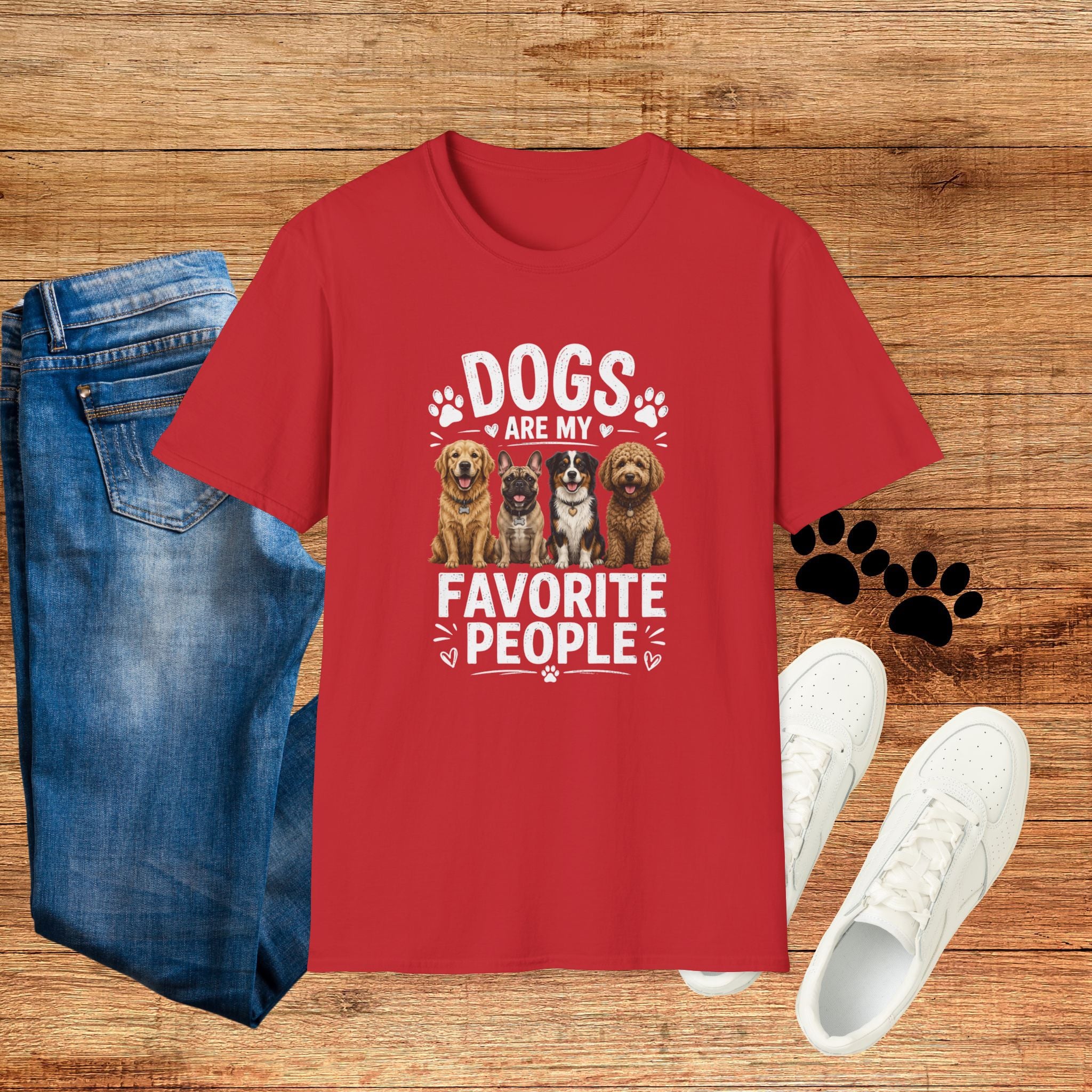 Dogs Are My Favorite People Cute Paw Print Dog Lover Tee