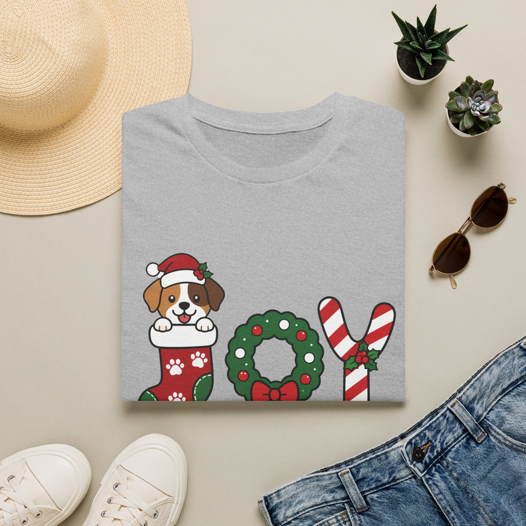 Christmas Joy Dog T-Shirt — Cute Puppy in Stocking & Candy Cane Holiday Tee