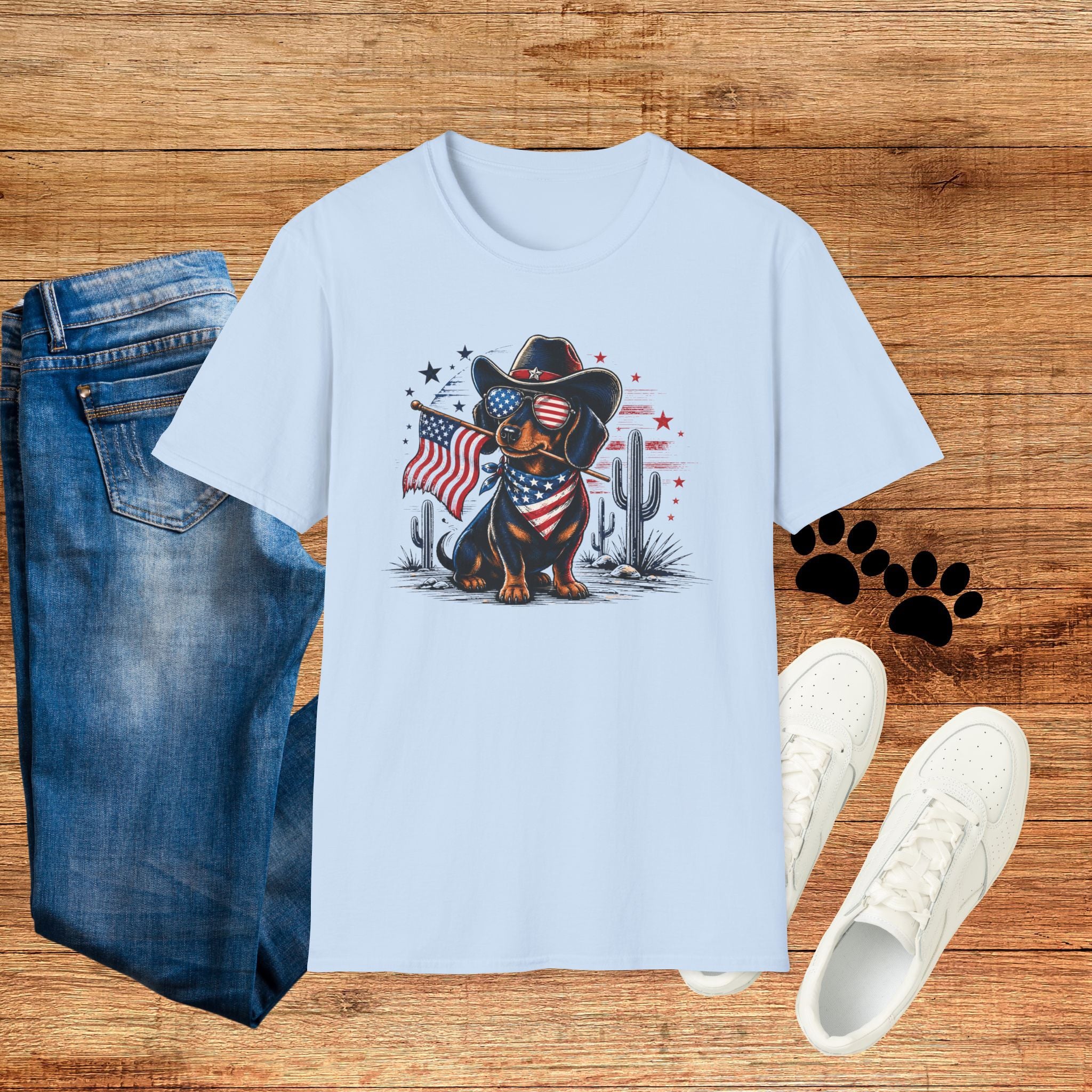 Patriotic Dachshund Tee — American Flag Cowboy Dog T-Shirt