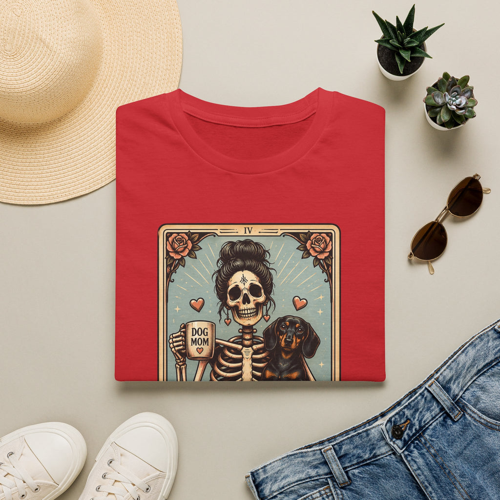 Dachshund Mom Tarot Tee — 'Dog Mom' Skeleton Card Graphic T-Shirt