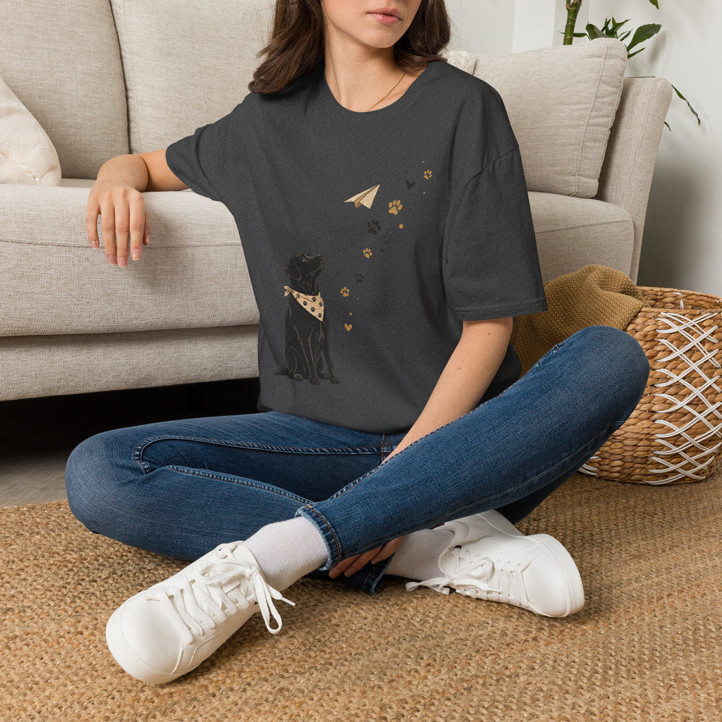 Dog Paw & Paper Airplane T-Shirt — Cute Black Dog Graphic Tee