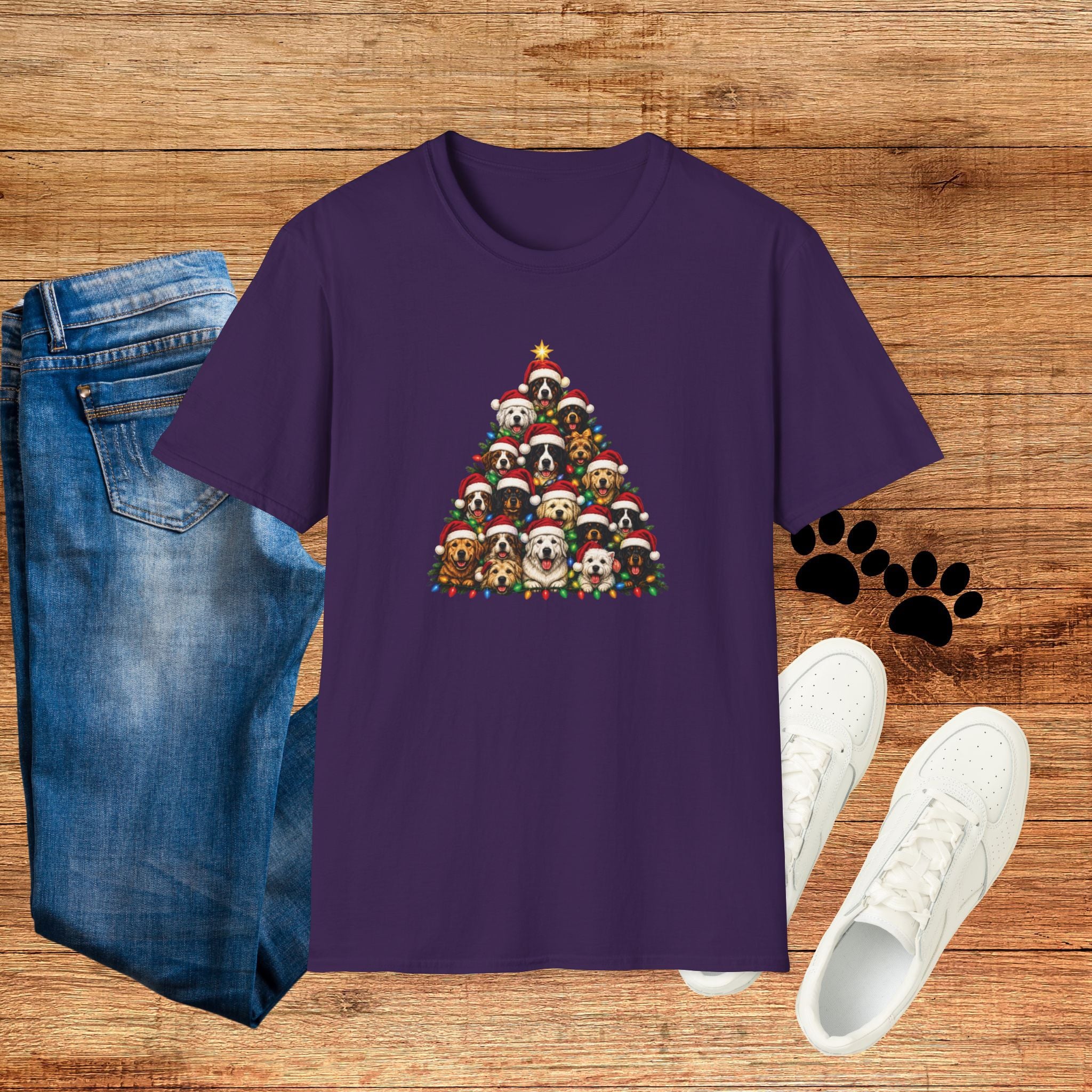 Christmas Dog Tree T-Shirt — Cute Holiday Puppies Pyramid Graphic Tee