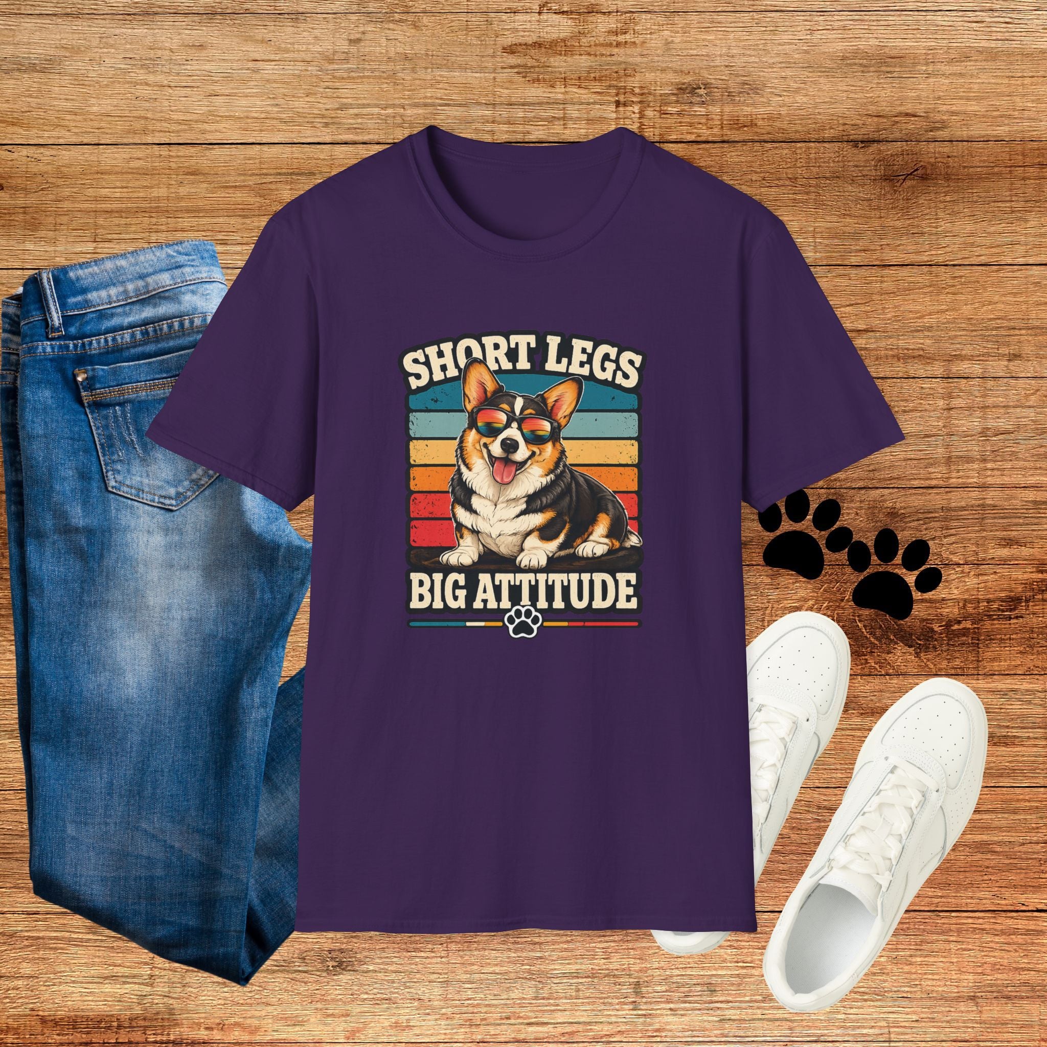 Corgi Short Legs, Big Attitude T-Shirt - Vintage Retro Dog Tee
