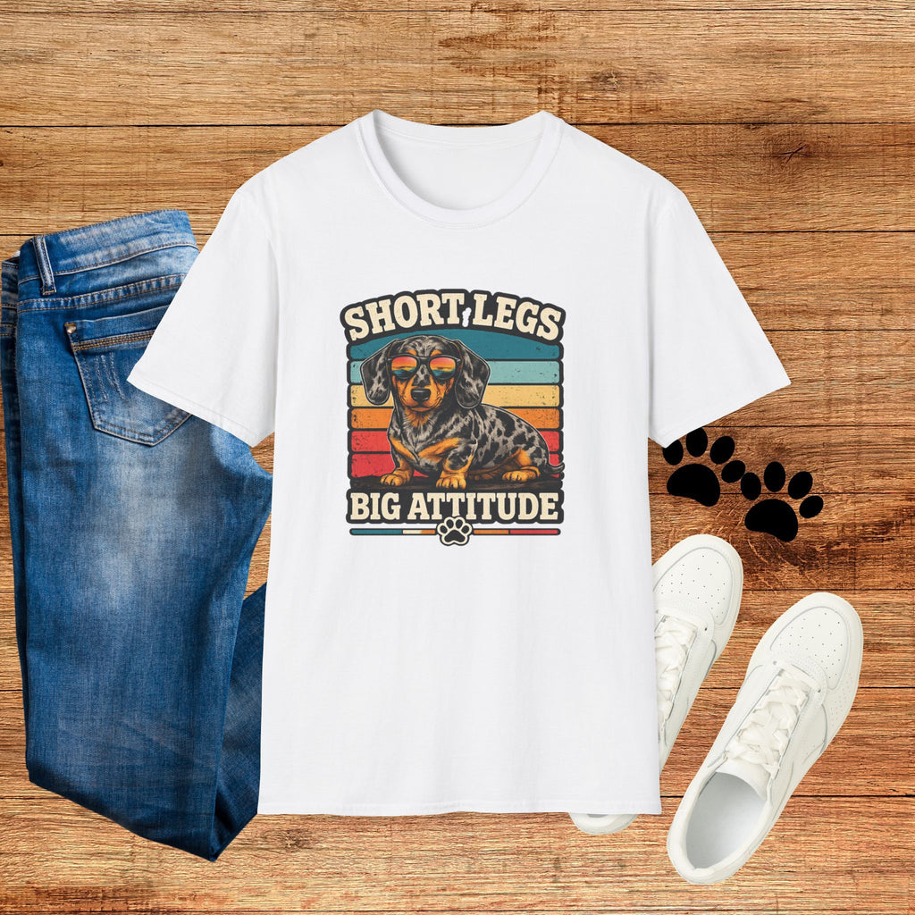 Dachshund Short Legs, Big Attitude Retro Stripe T-Shirt