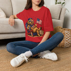 Patriotic Golden Retriever T-Shirt — USA Flag, Sunglasses & Fireworks