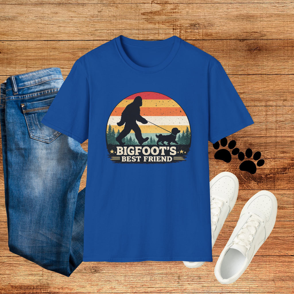 Bigfoot's Best Friend Retro Sunset Tee