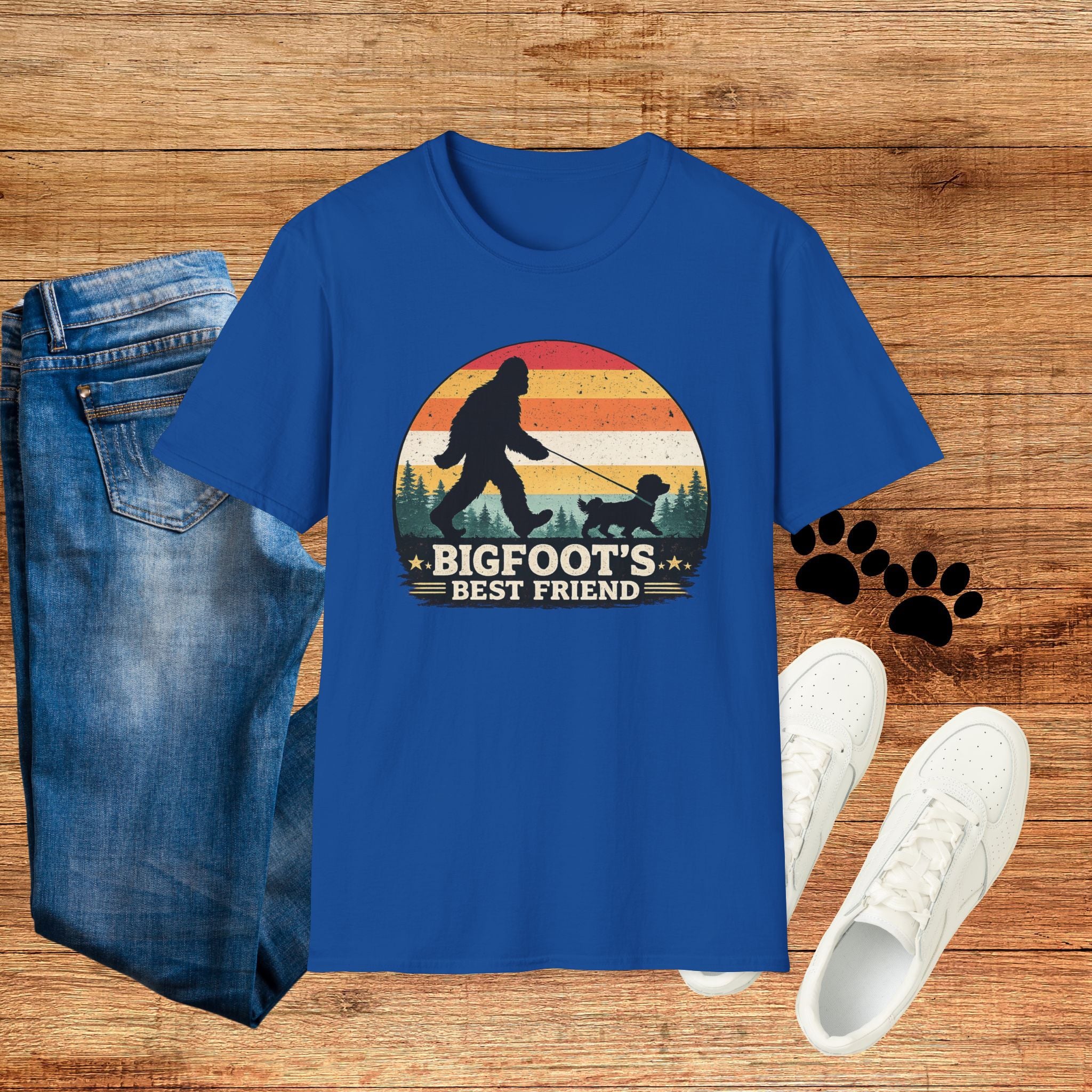 Bigfoot's Best Friend Retro Sunset Tee
