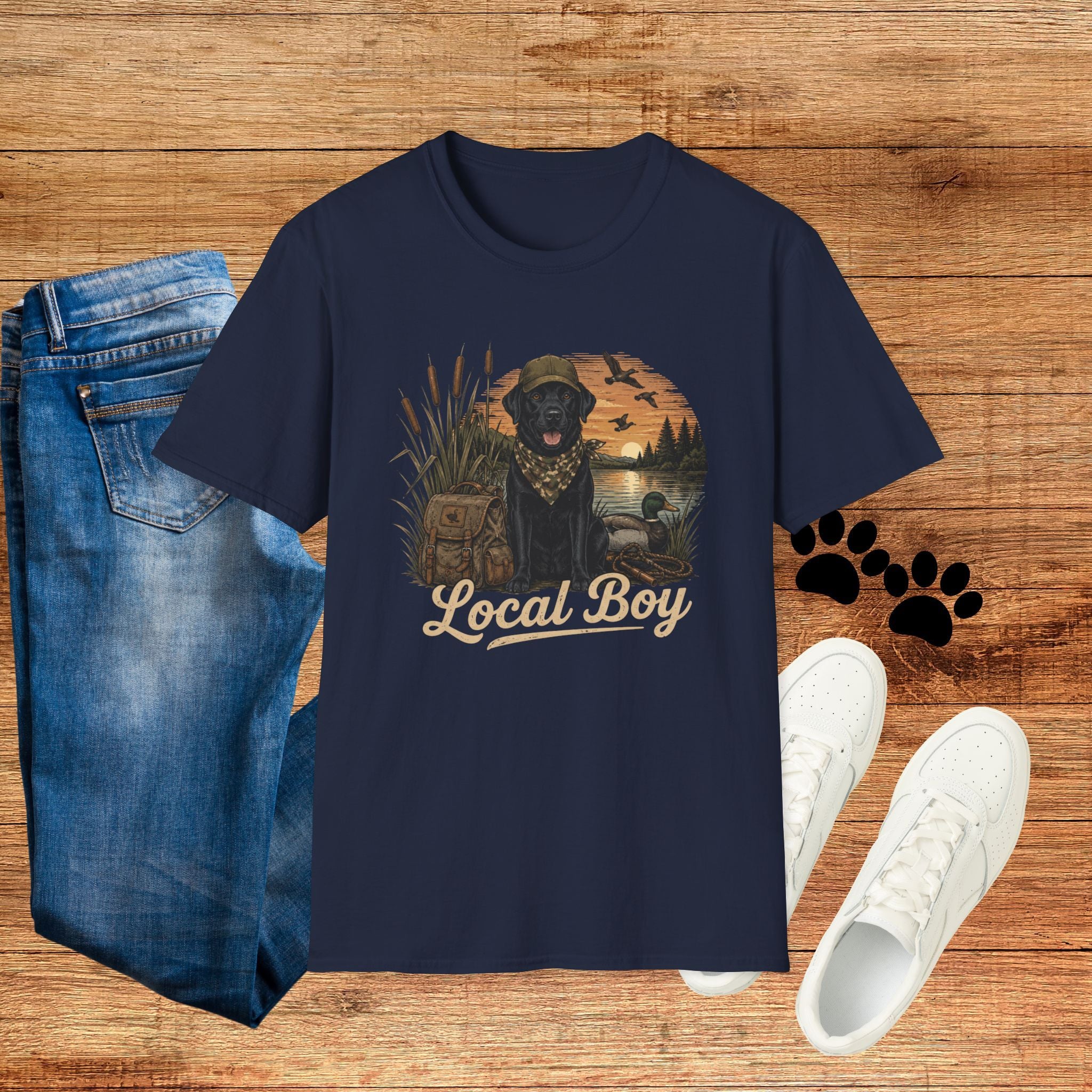 Local Boy Duck Hunting Black Lab Sunset Graphic