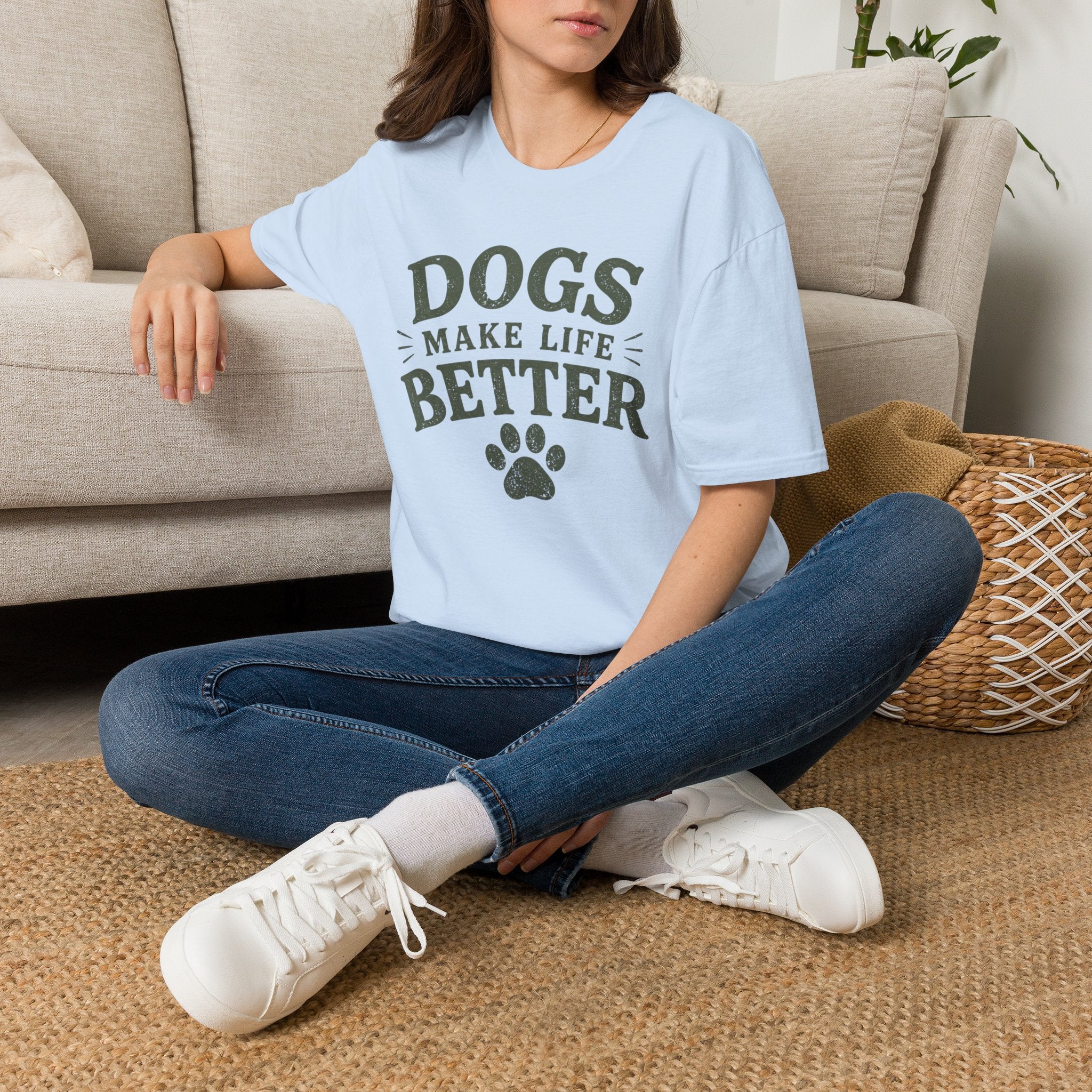 Dogs Make Life Better T-Shirt — Paw Print Dog Lover Tee