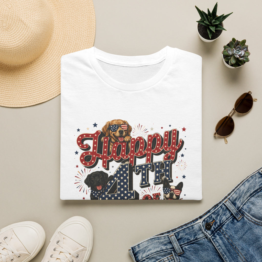 4th of July Dog T-Shirt — "Happy 4th of July" Patriotic Pet Tee