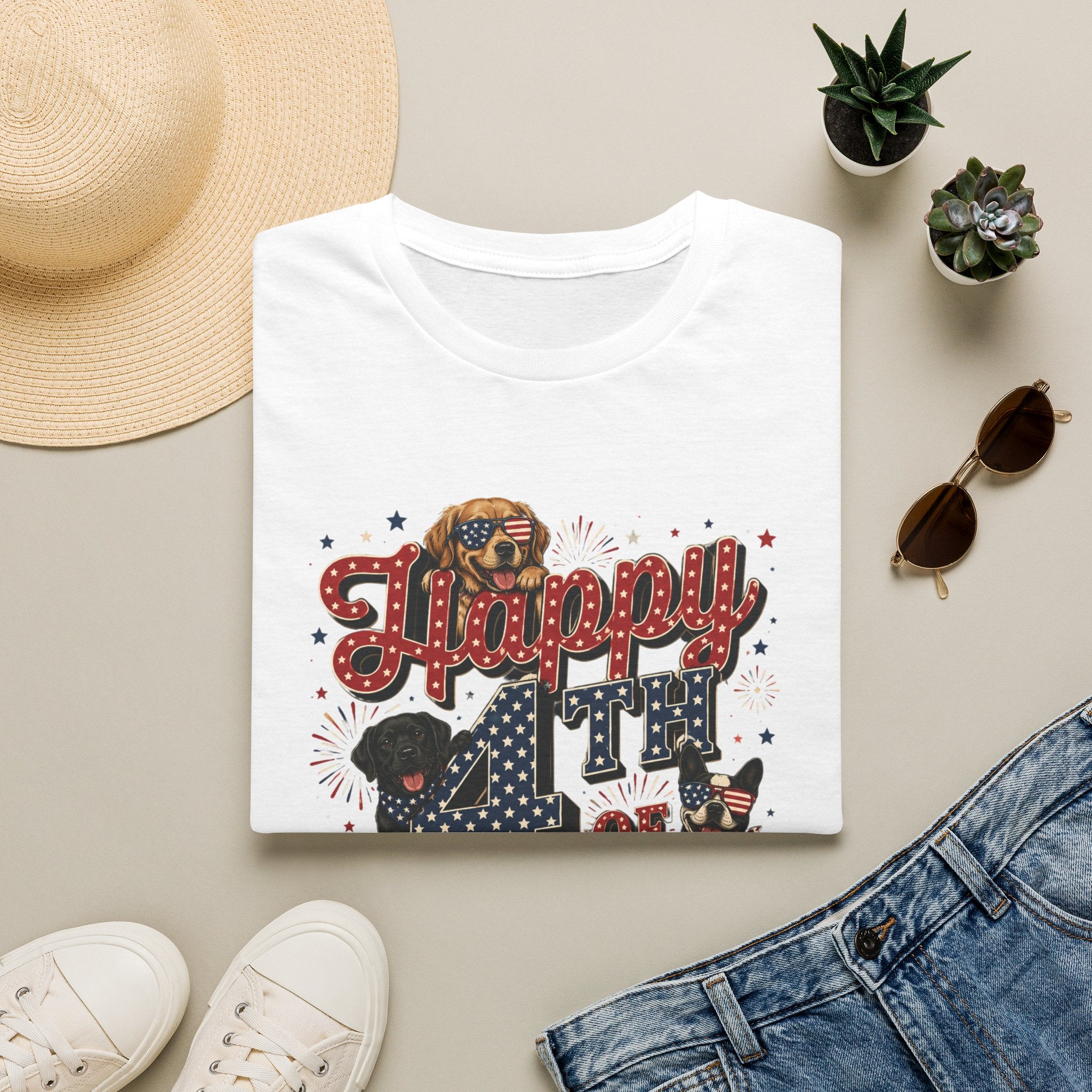4th of July Dog T-Shirt — "Happy 4th of July" Patriotic Pet Tee