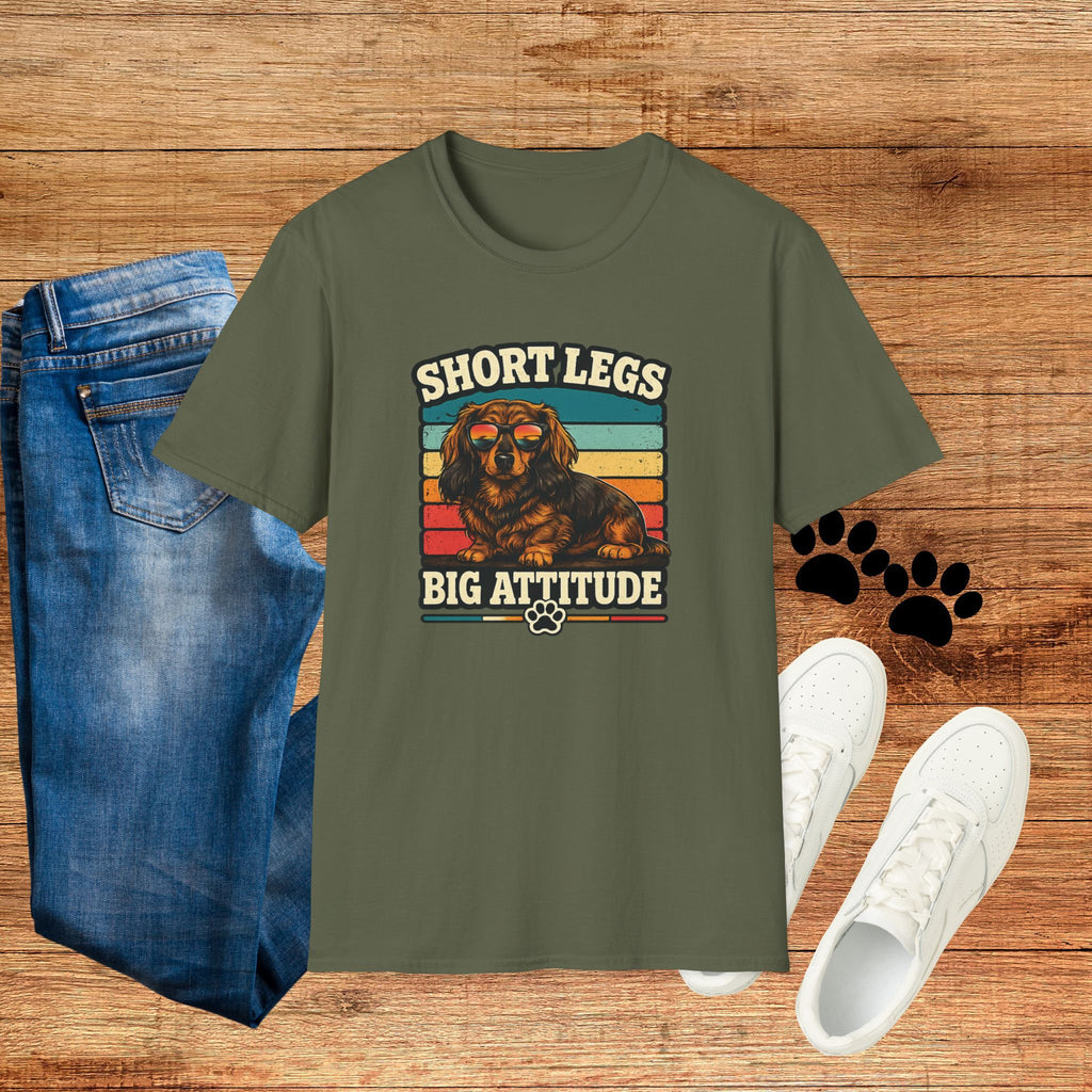 Short Legs Big Attitude T-Shirt — Retro Dachshund Dog Tee