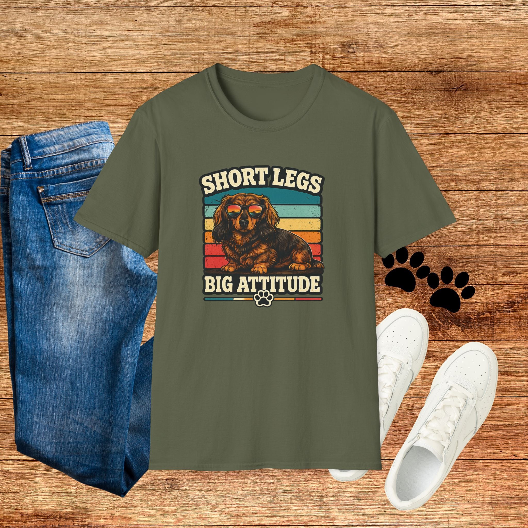 Short Legs Big Attitude T-Shirt — Retro Dachshund Dog Tee