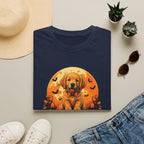 Halloween Pumpkin Puppy T-Shirt — Cute Golden Retriever with Bats & Bowtie