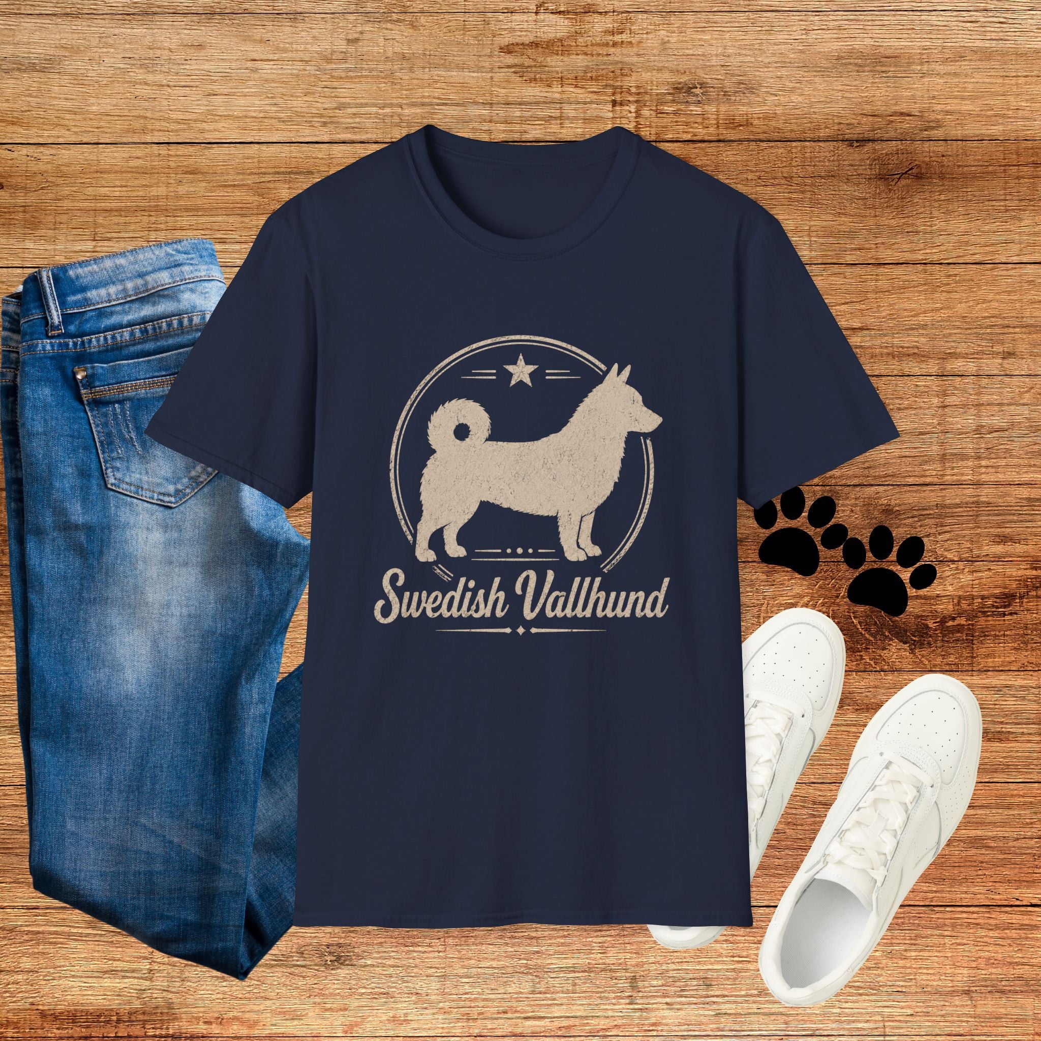 Swedish Vallhund Tee — Vintage Circle Logo Shirt for Dog Lovers