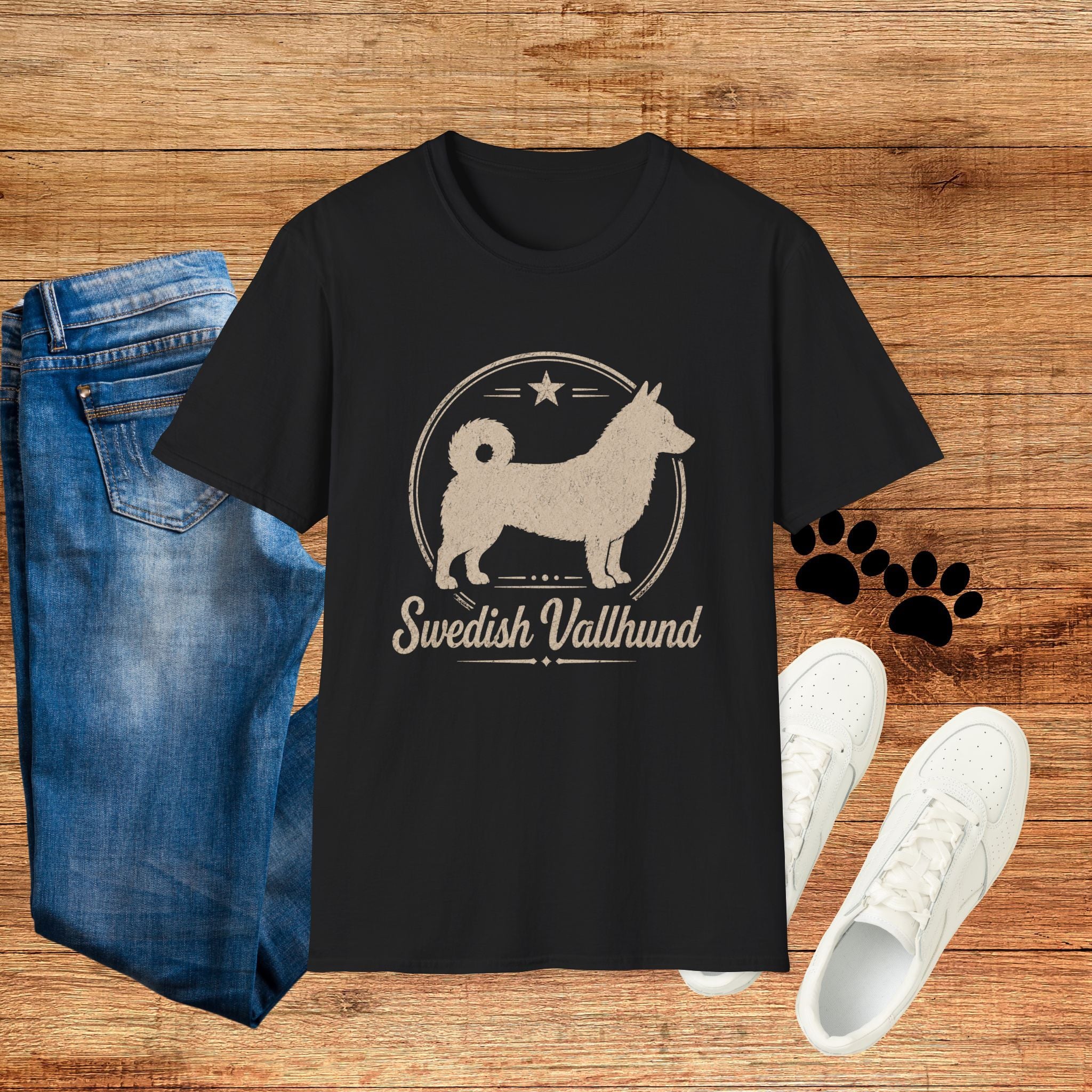 Swedish Vallhund Tee — Vintage Circle Logo Shirt for Dog Lovers