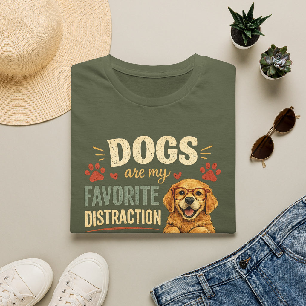Dogs Are My Favorite Distraction T-Shirt – Cute Golden Retriever Paw Print Tee