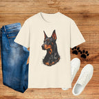 Doberman Portrait T‑Shirt — Realistic Dog Art Tee for Pet Lovers