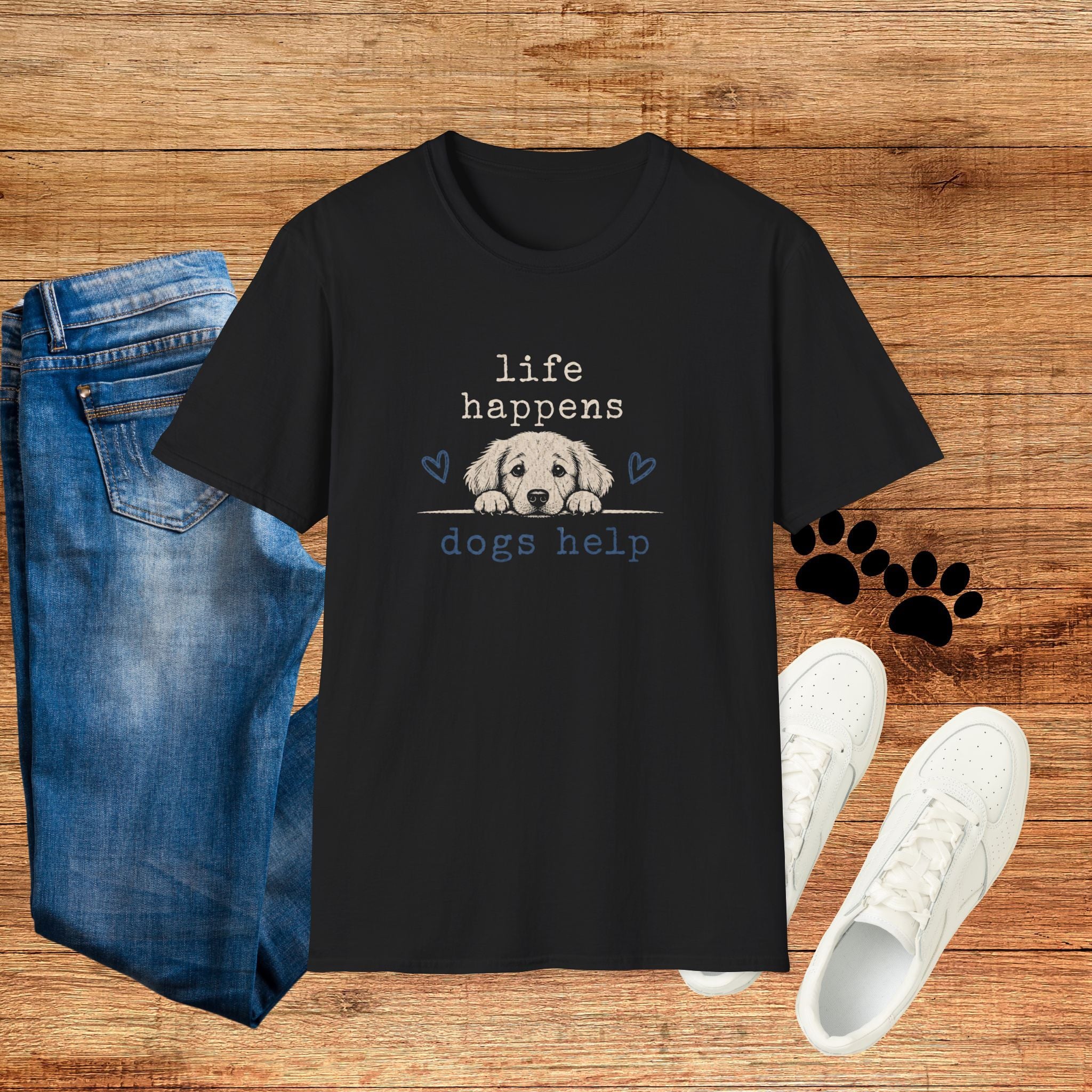 Life Happens Dogs Help T-Shirt — Cute Puppy Rescue Lover Tee
