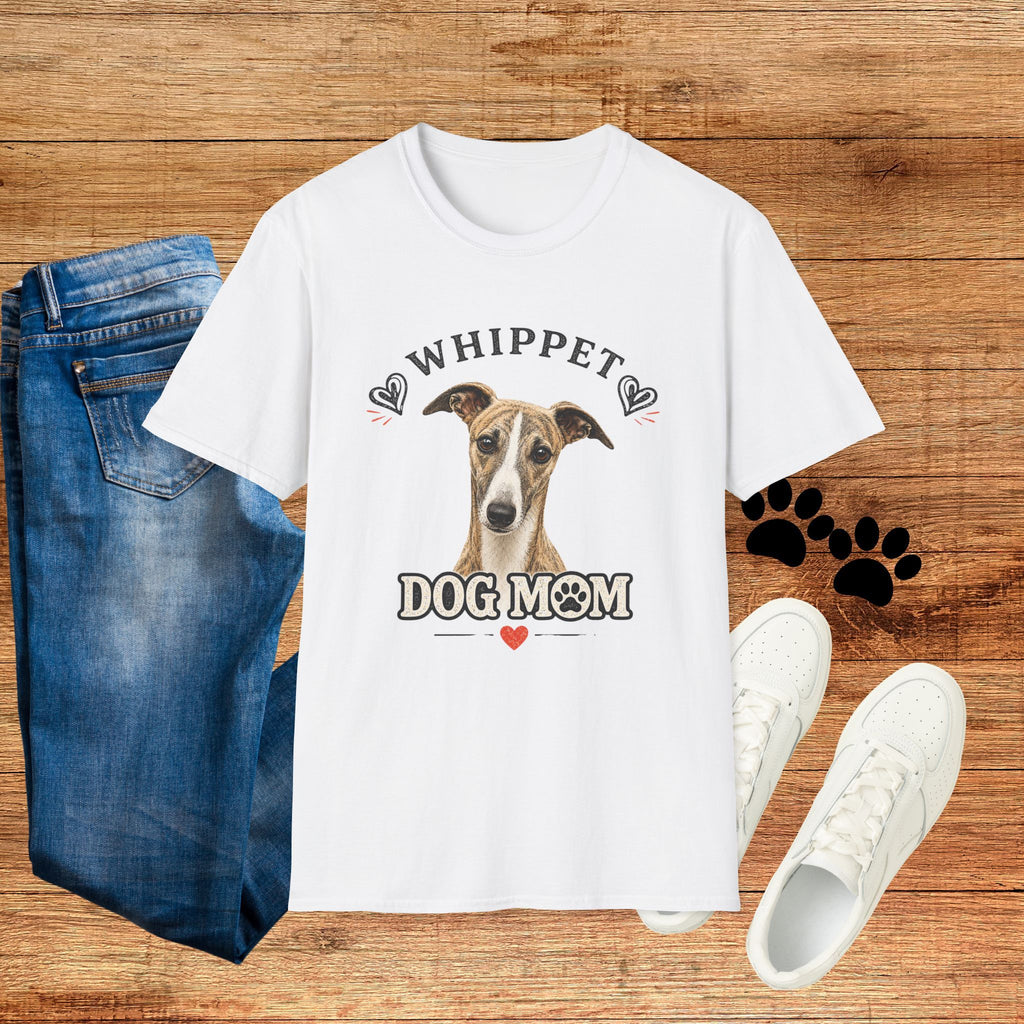Whippet Dog Mom T-Shirt — Cute Whippet Portrait & Heart Graphic