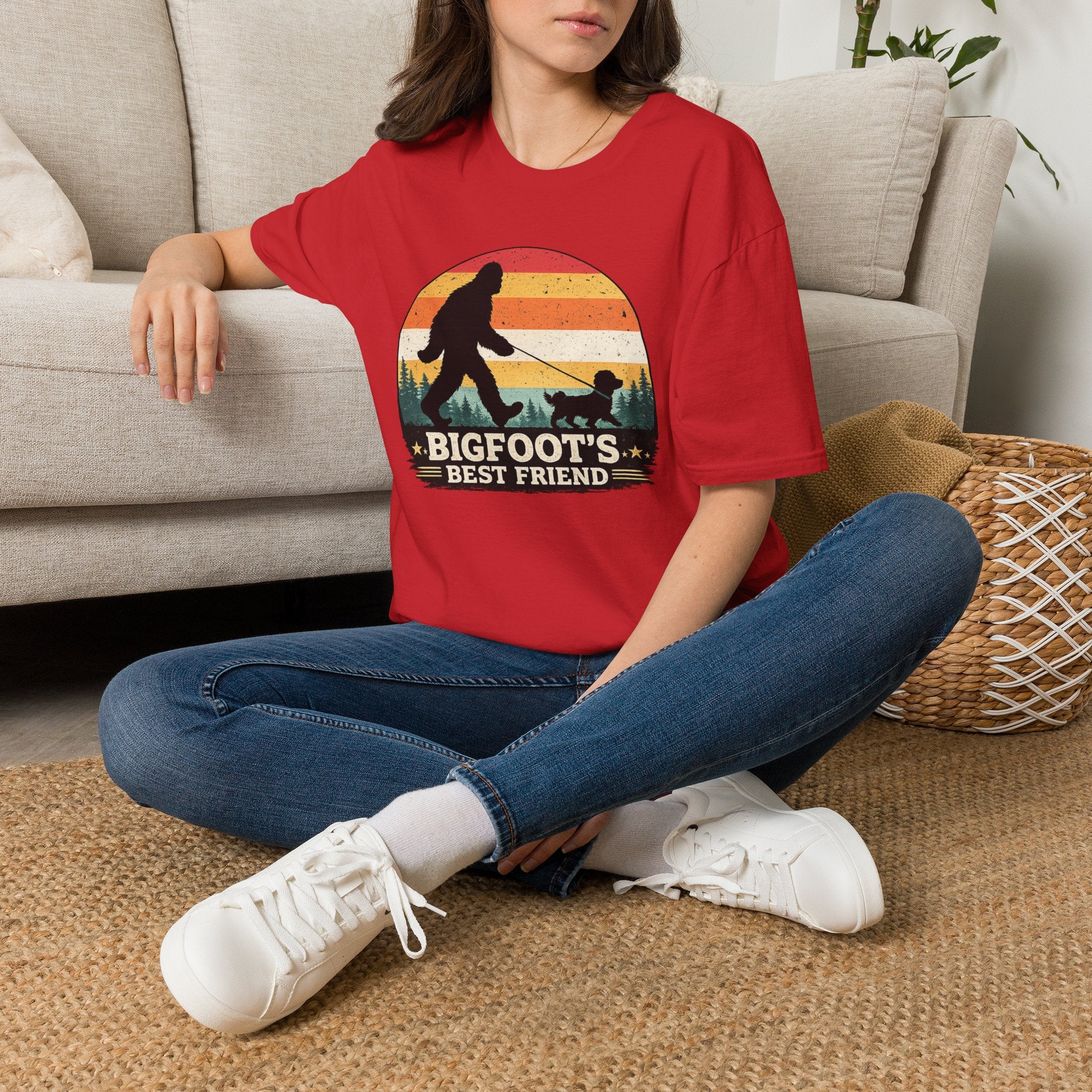 Bigfoot's Best Friend Retro Sunset Tee