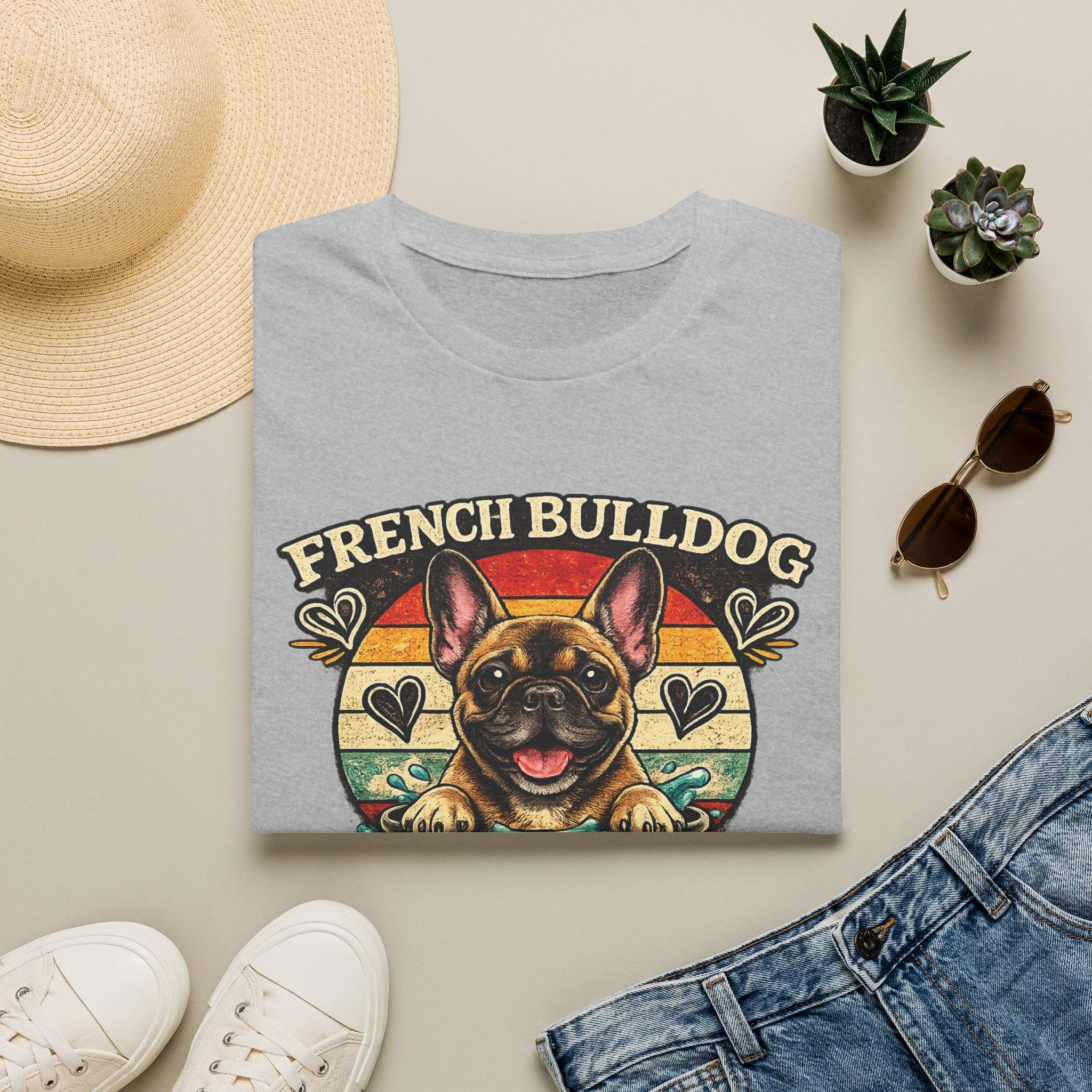 French Bulldog Dog Mom T-Shirt — Retro Sunset Frenchie Lover Tee